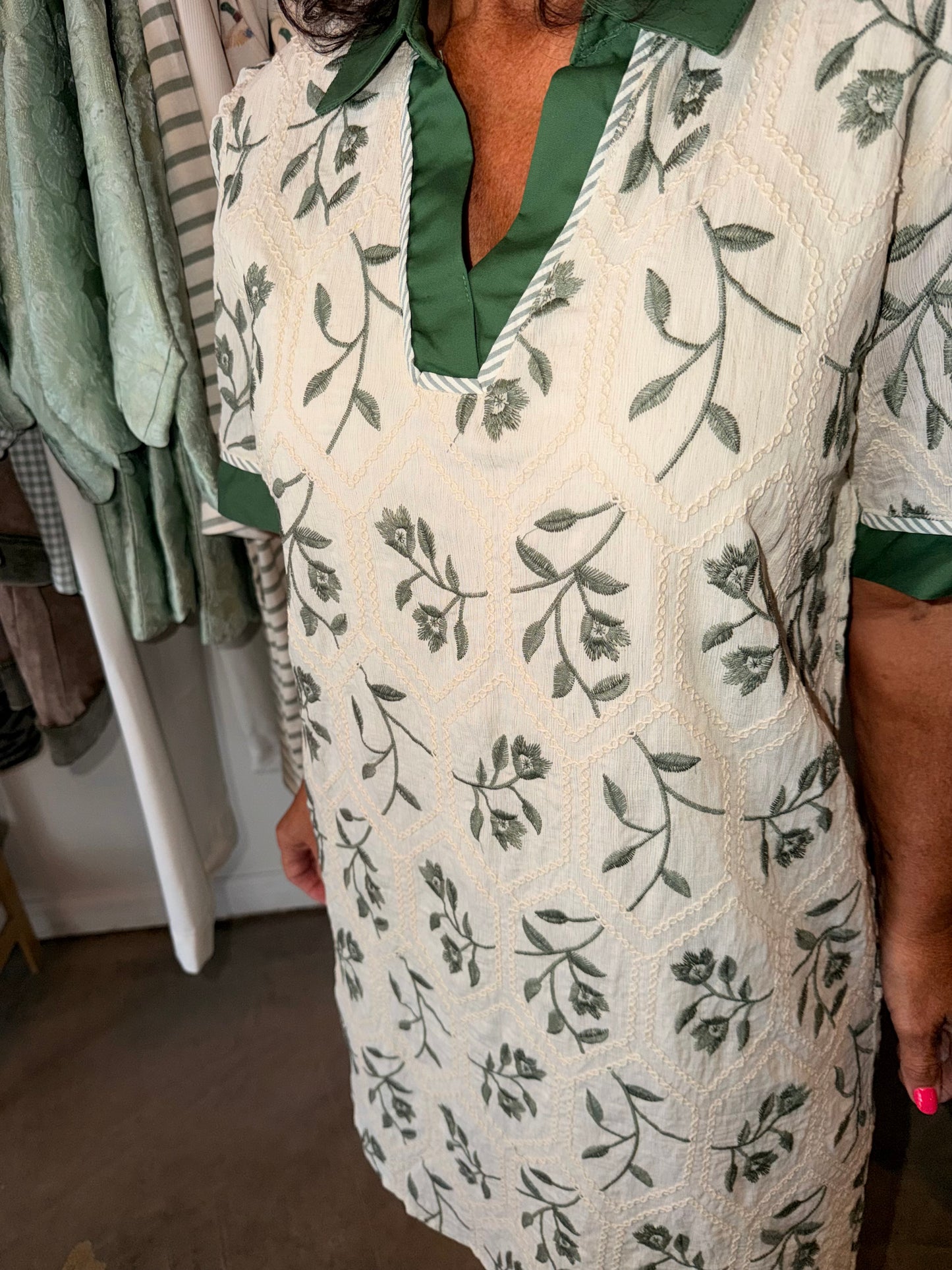 Embroidered Green Floral Dress