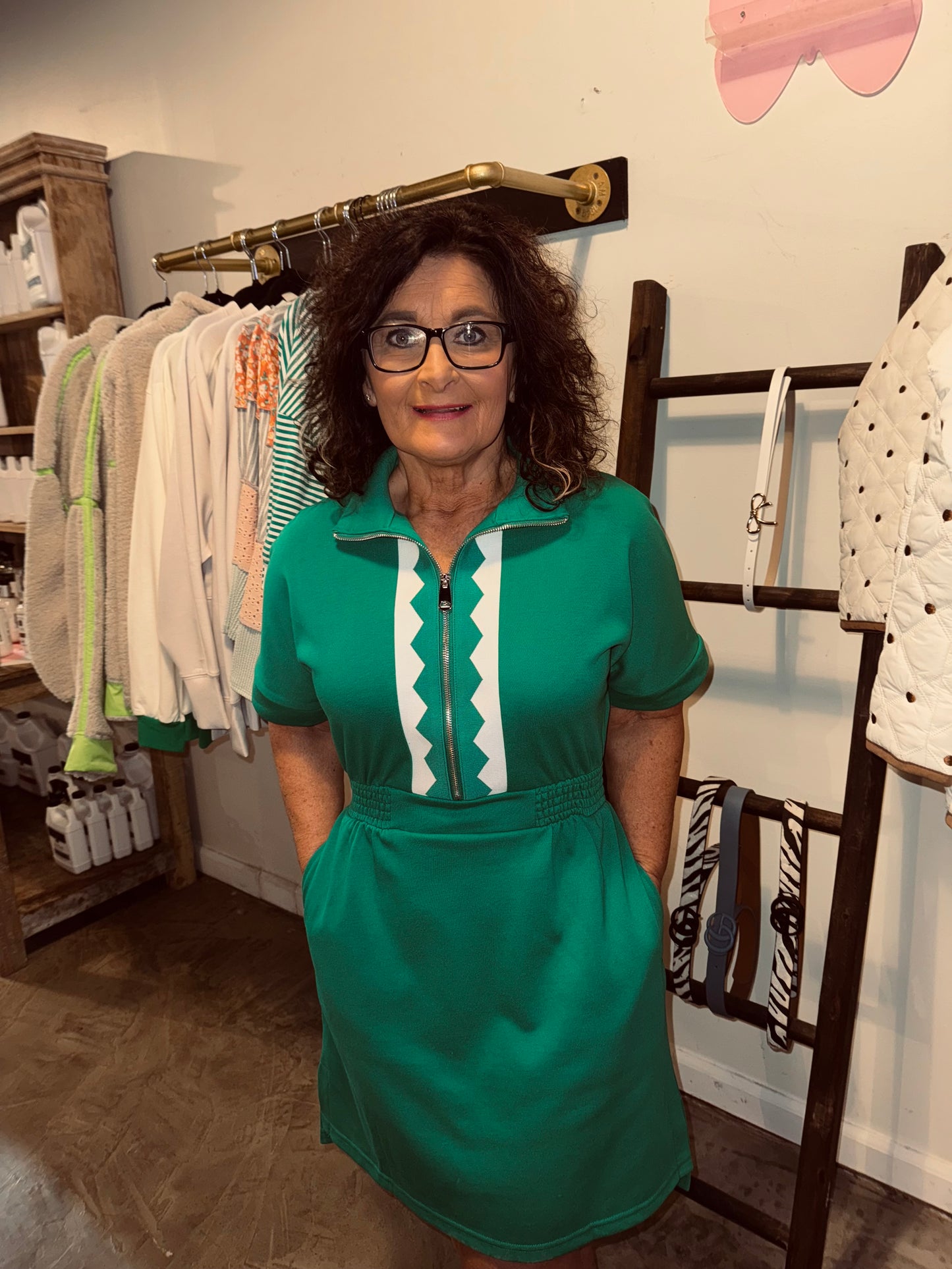 Kelly Green Half Zip Dress
