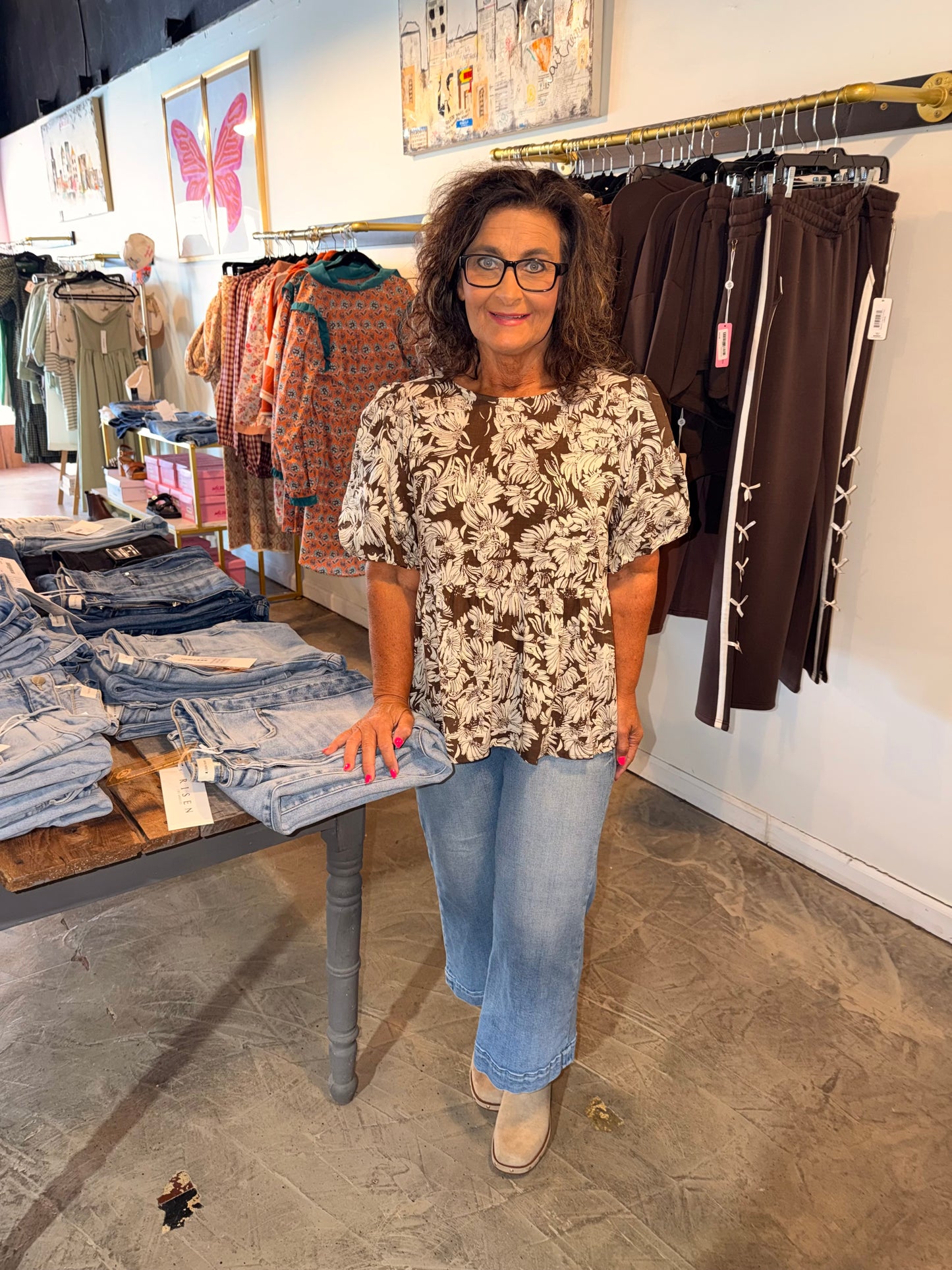 Chocolate Floral Mix Blouse