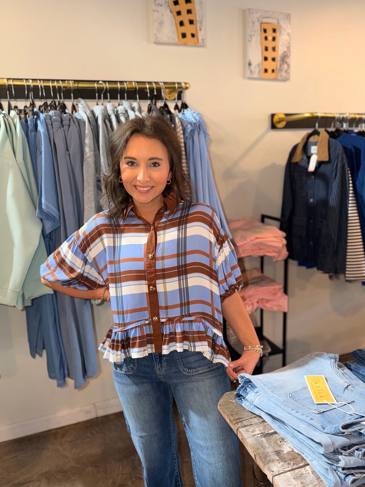 Plaid Ruffle Blouse