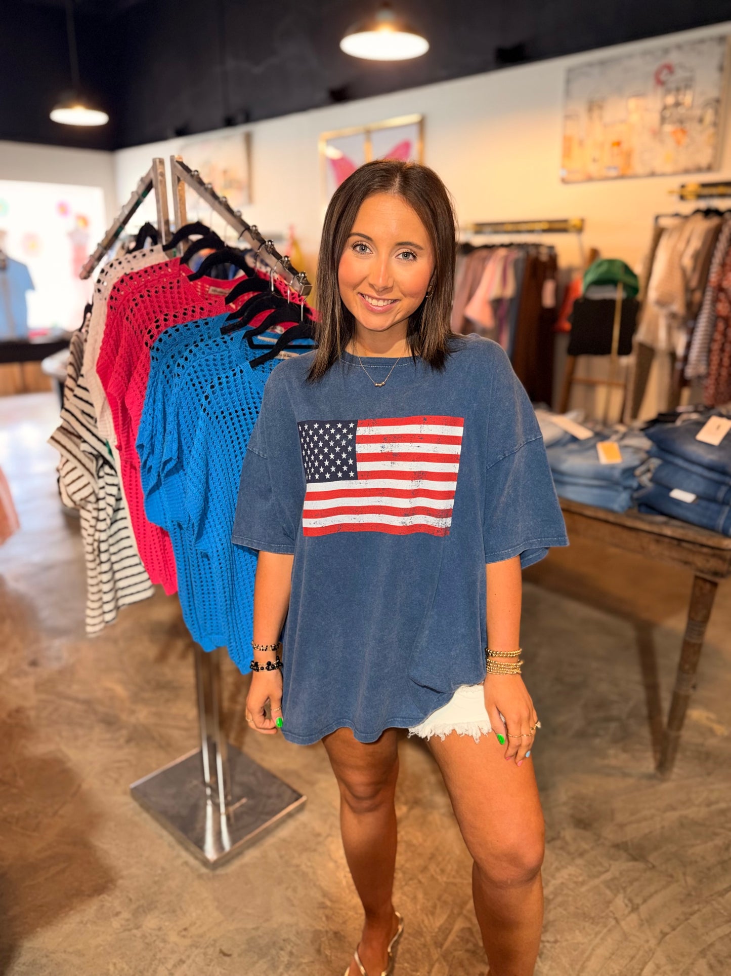 Oversized Mineral Wash Flag Tee