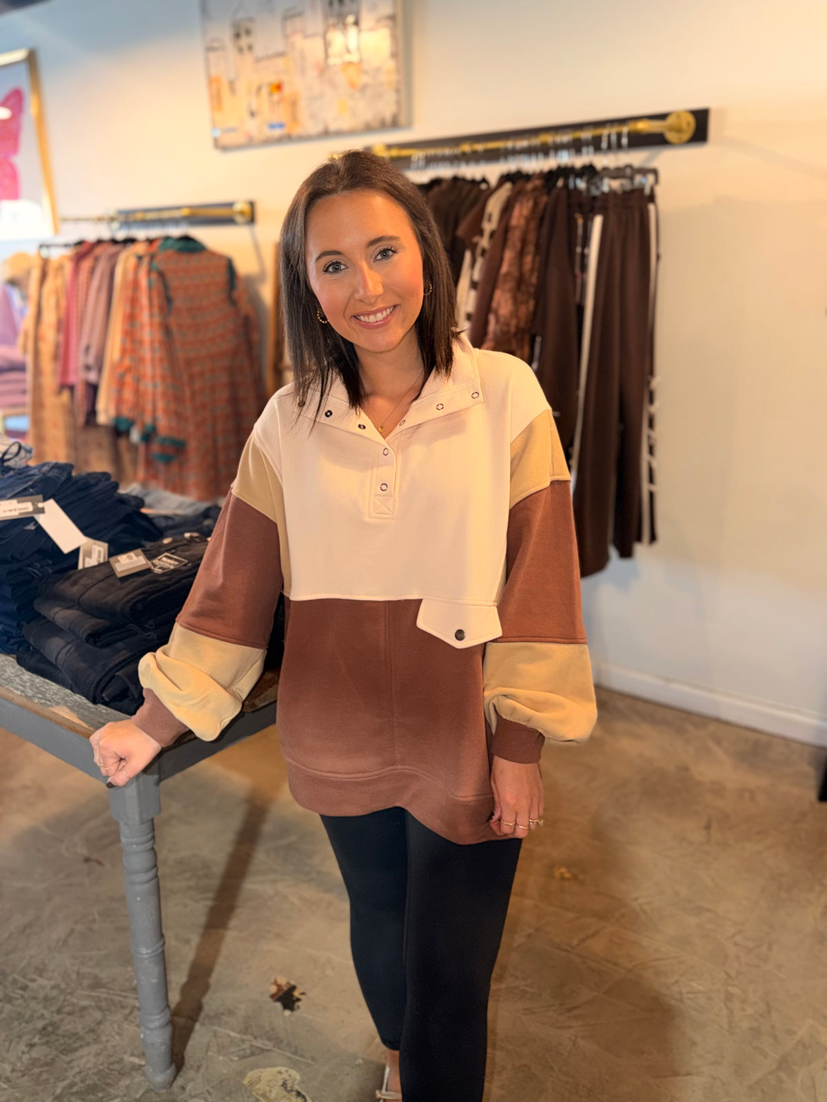 Colorblock Half Snap Sweatshirt