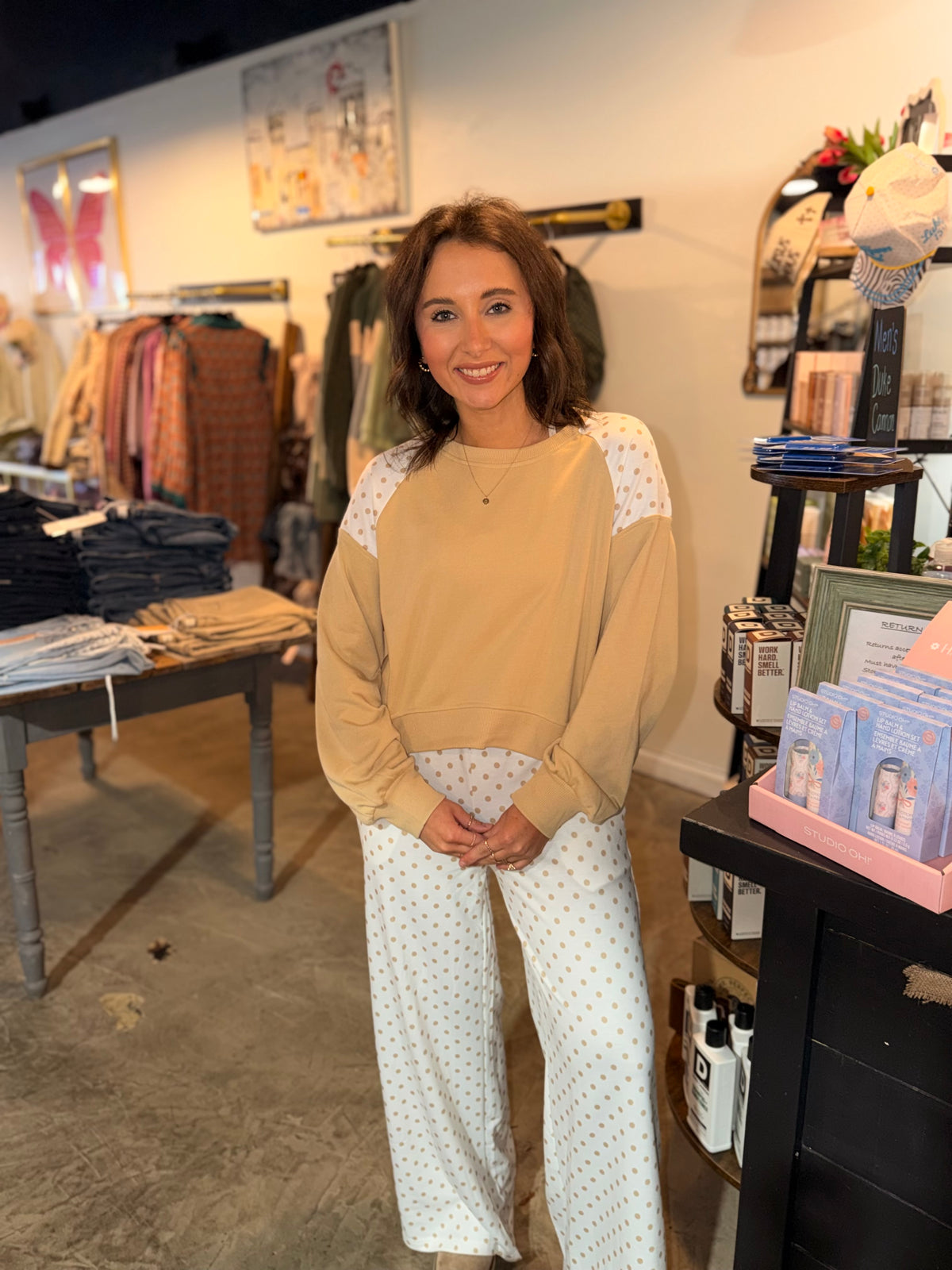 Khaki Dot Colorblock Set