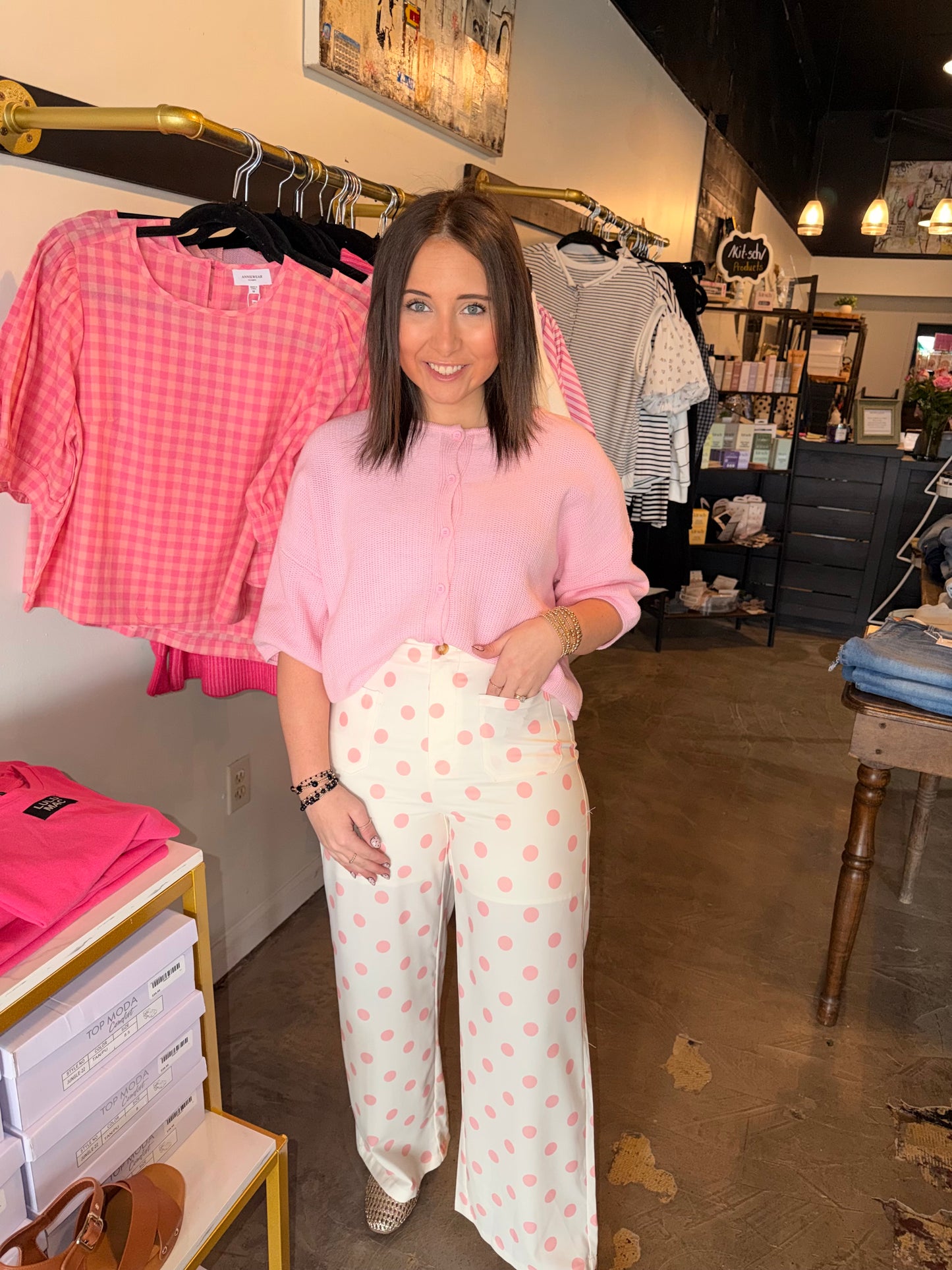 Pink Polka Dot Satin Pant