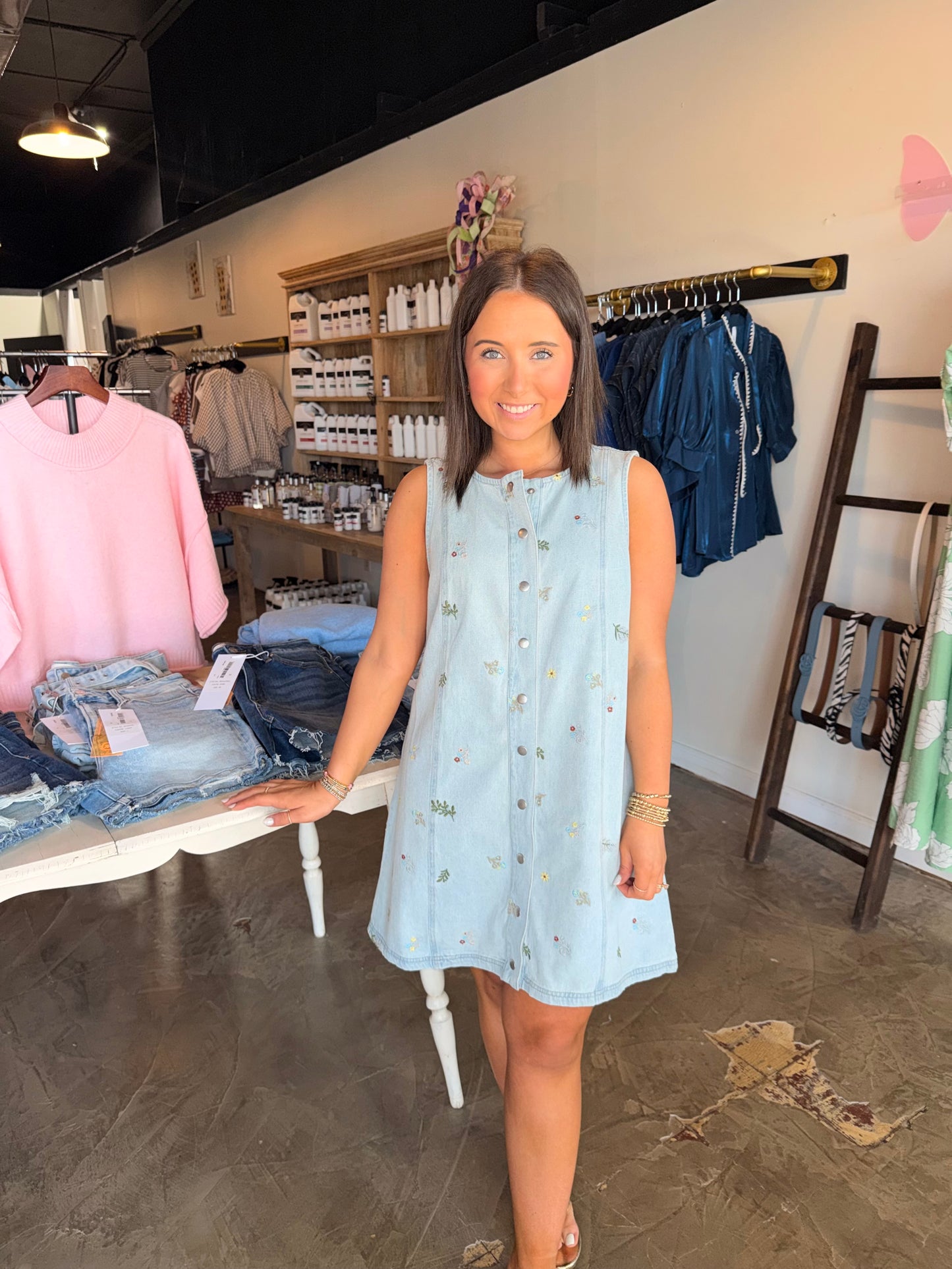 Embroidered Denim Dress