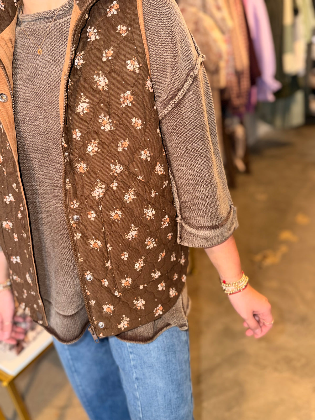 Quilted Thick Floral Vest
