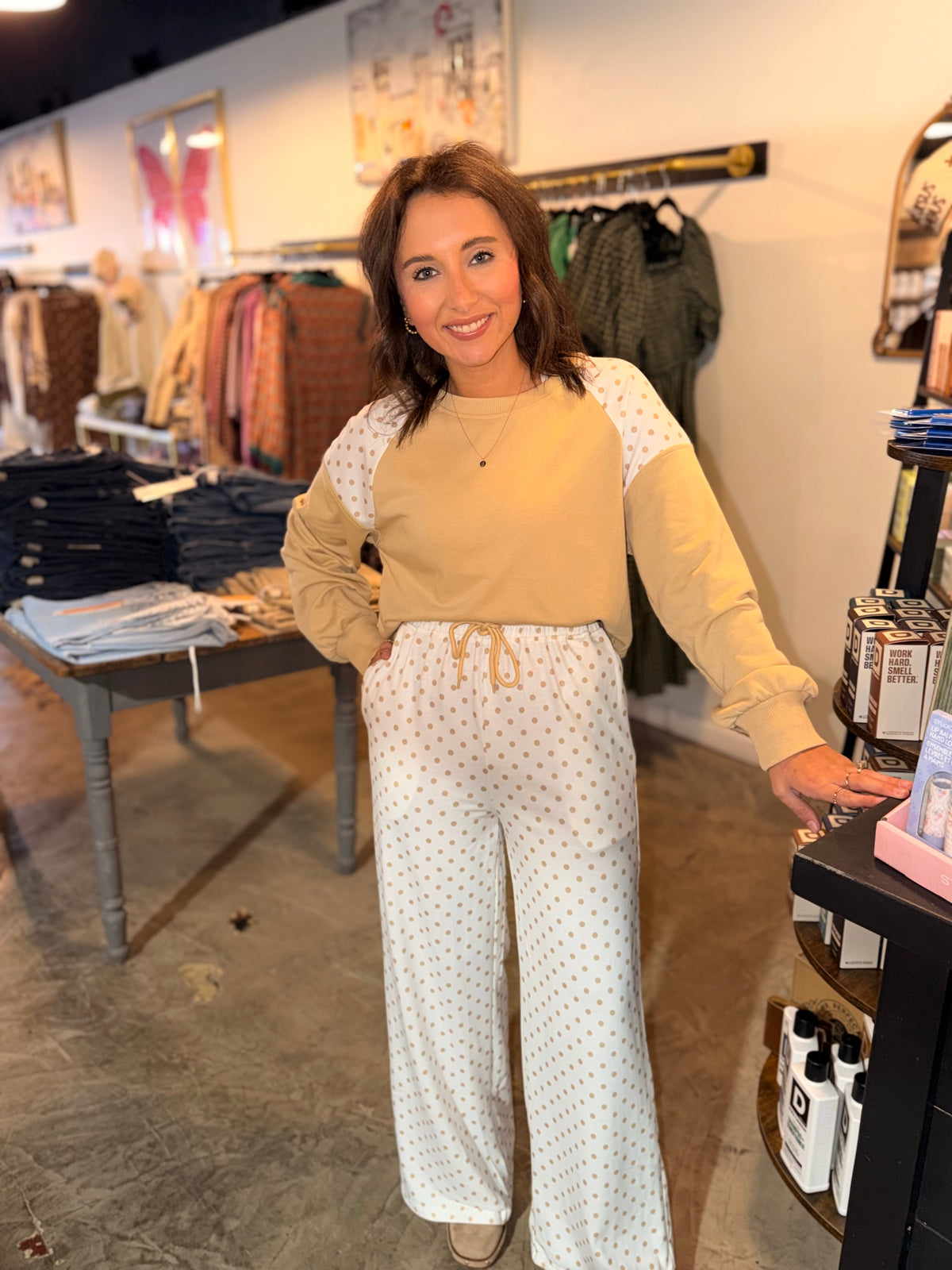 Khaki Dot Colorblock Set