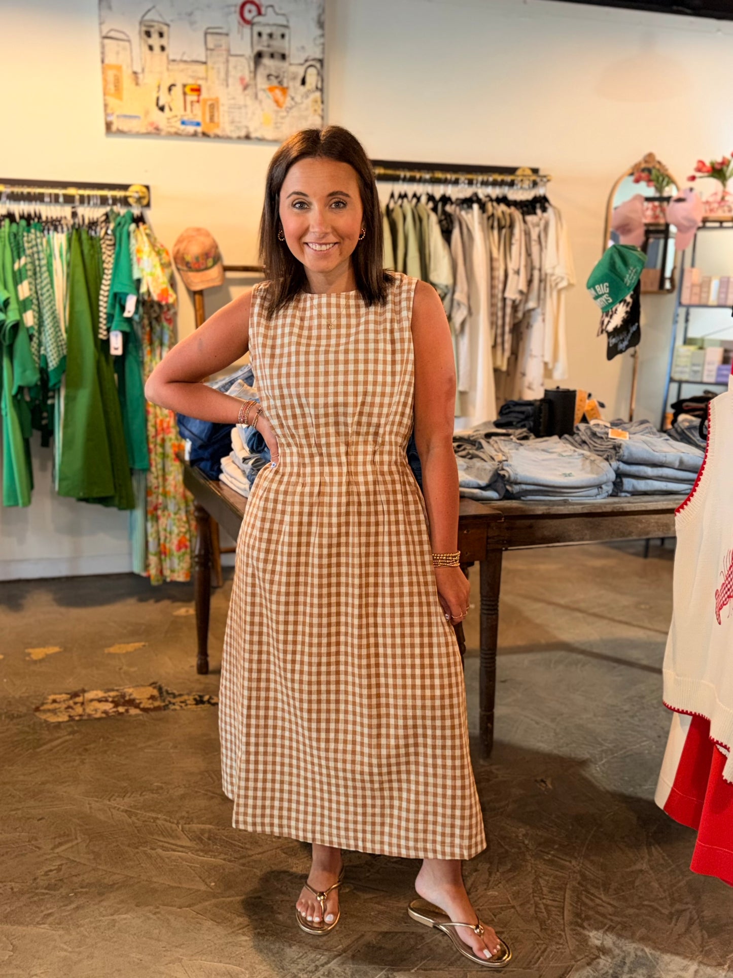 Gingham Sleeveless Midi Dress