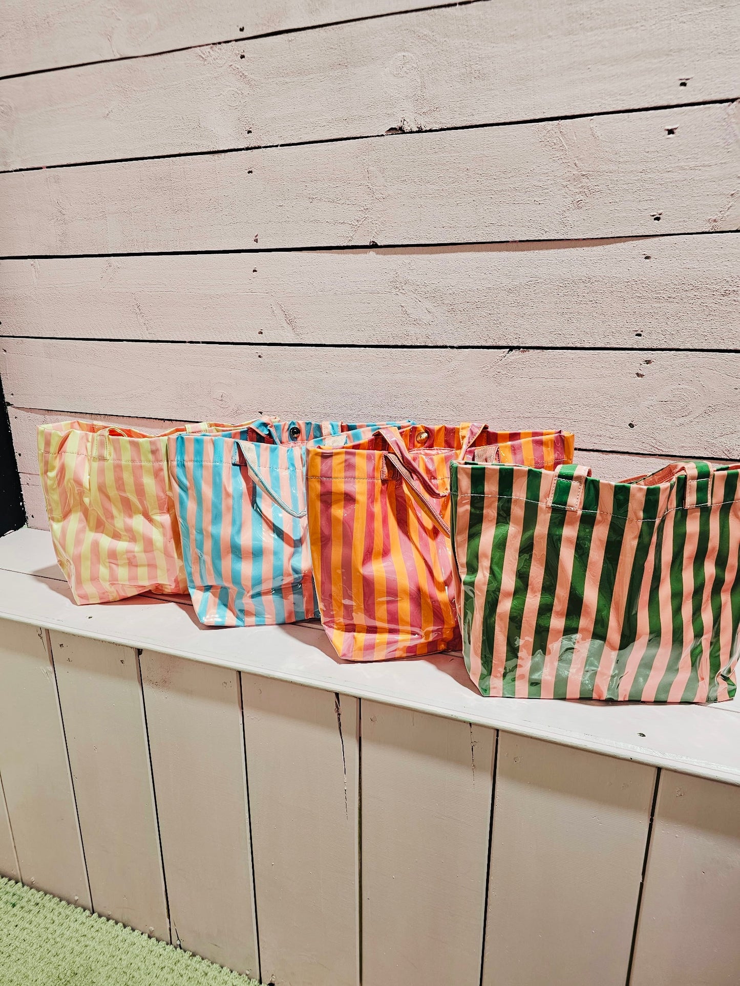 Striped Vinyl Tote Bag