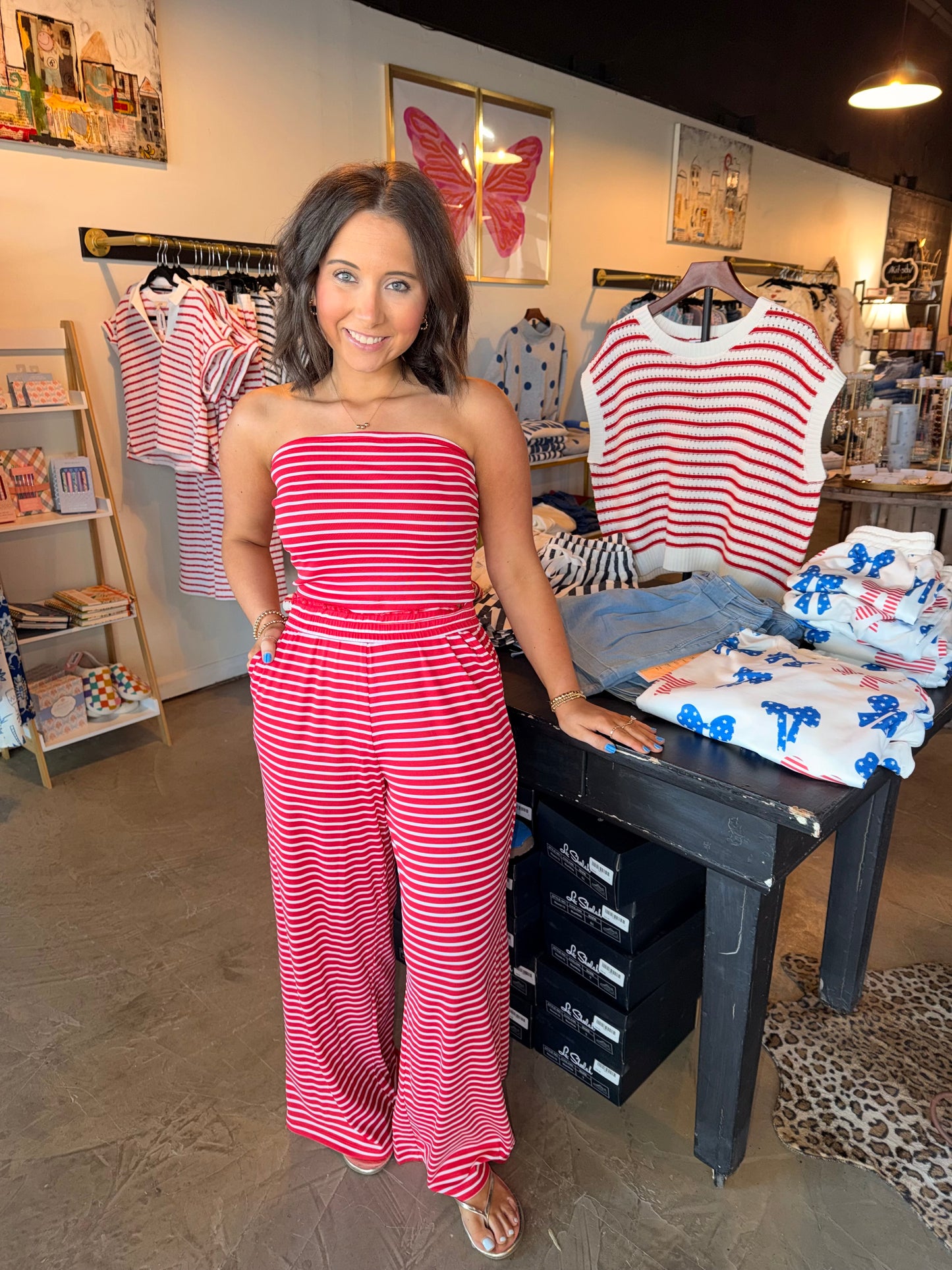 Red Stripe Flowy Pant