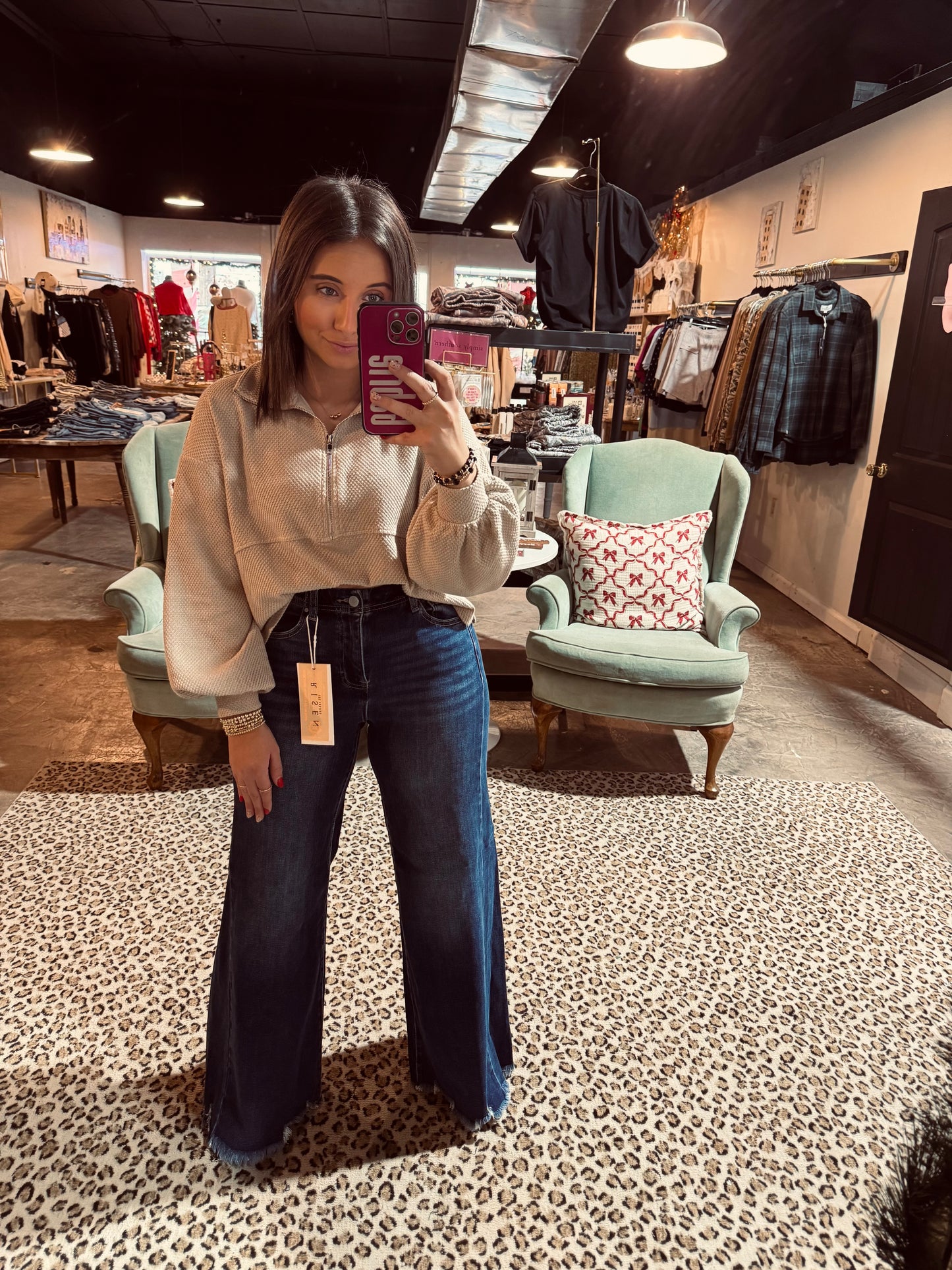 Dark Long Wide Frayed Risen Jean