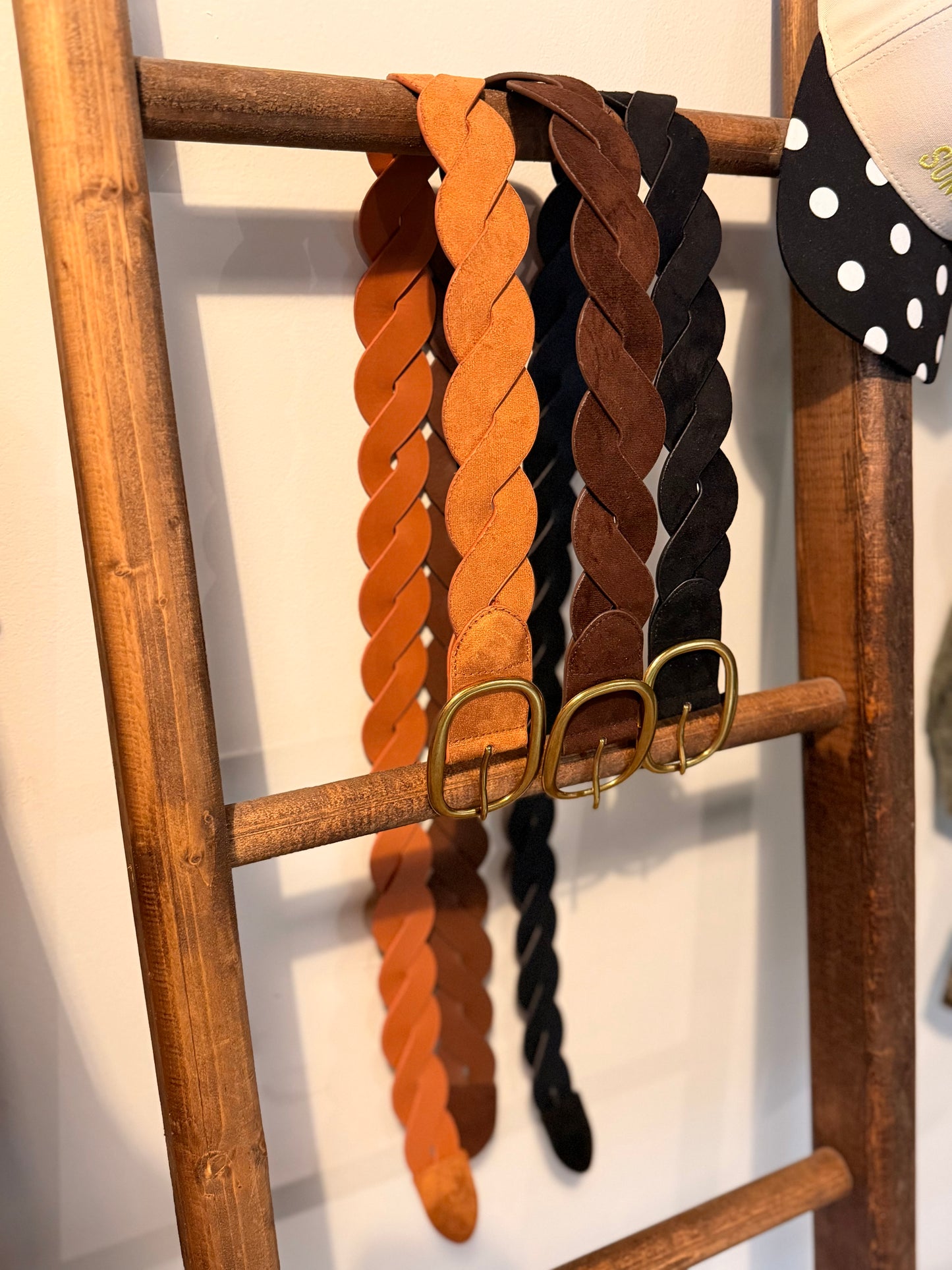 Suede Gold Buckle Textured Woven Belts