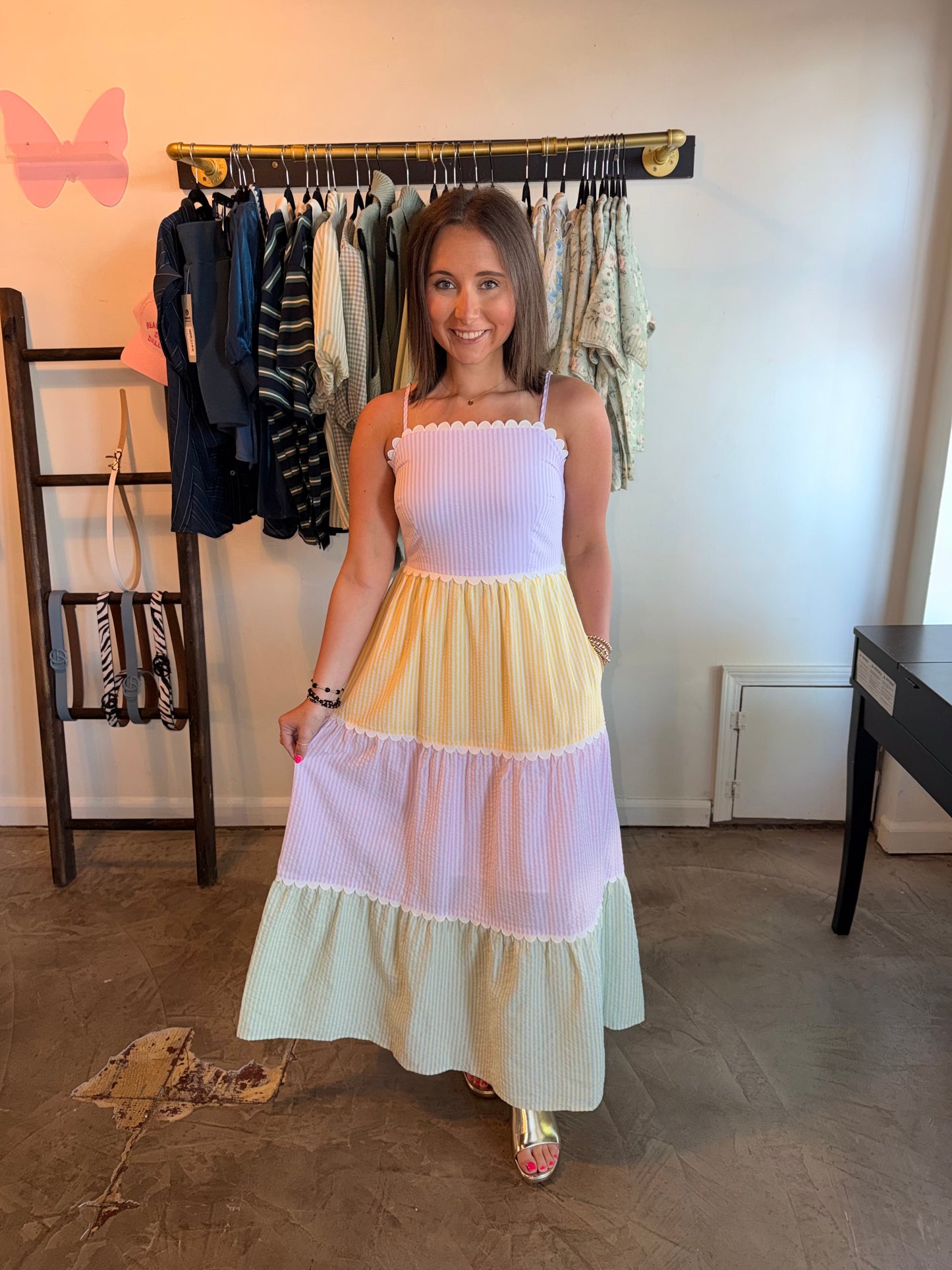 Scalloped Tiered Pastel Maxi Dress