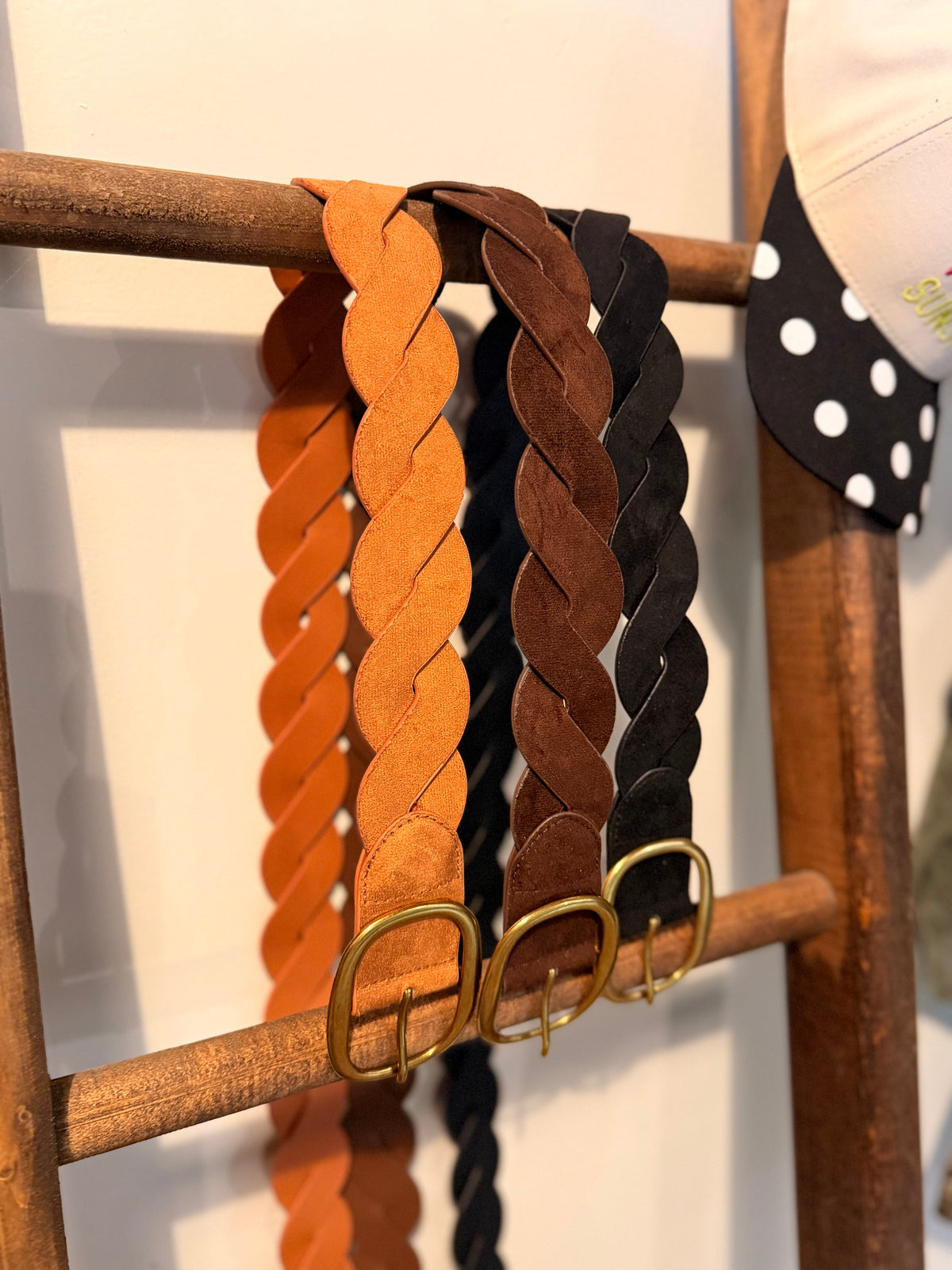 Suede Gold Buckle Textured Woven Belts