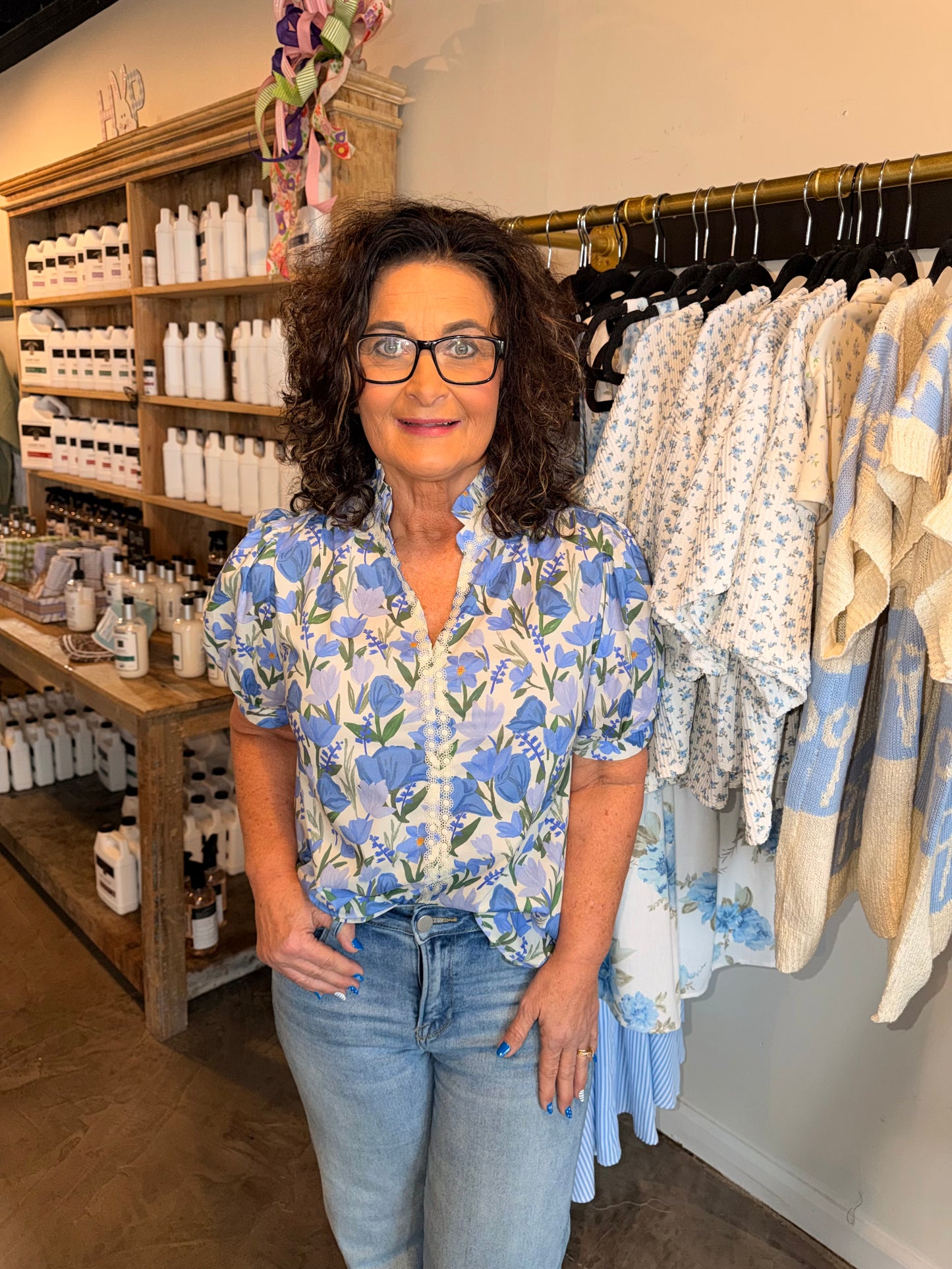 Blue Floral Mix Blouse