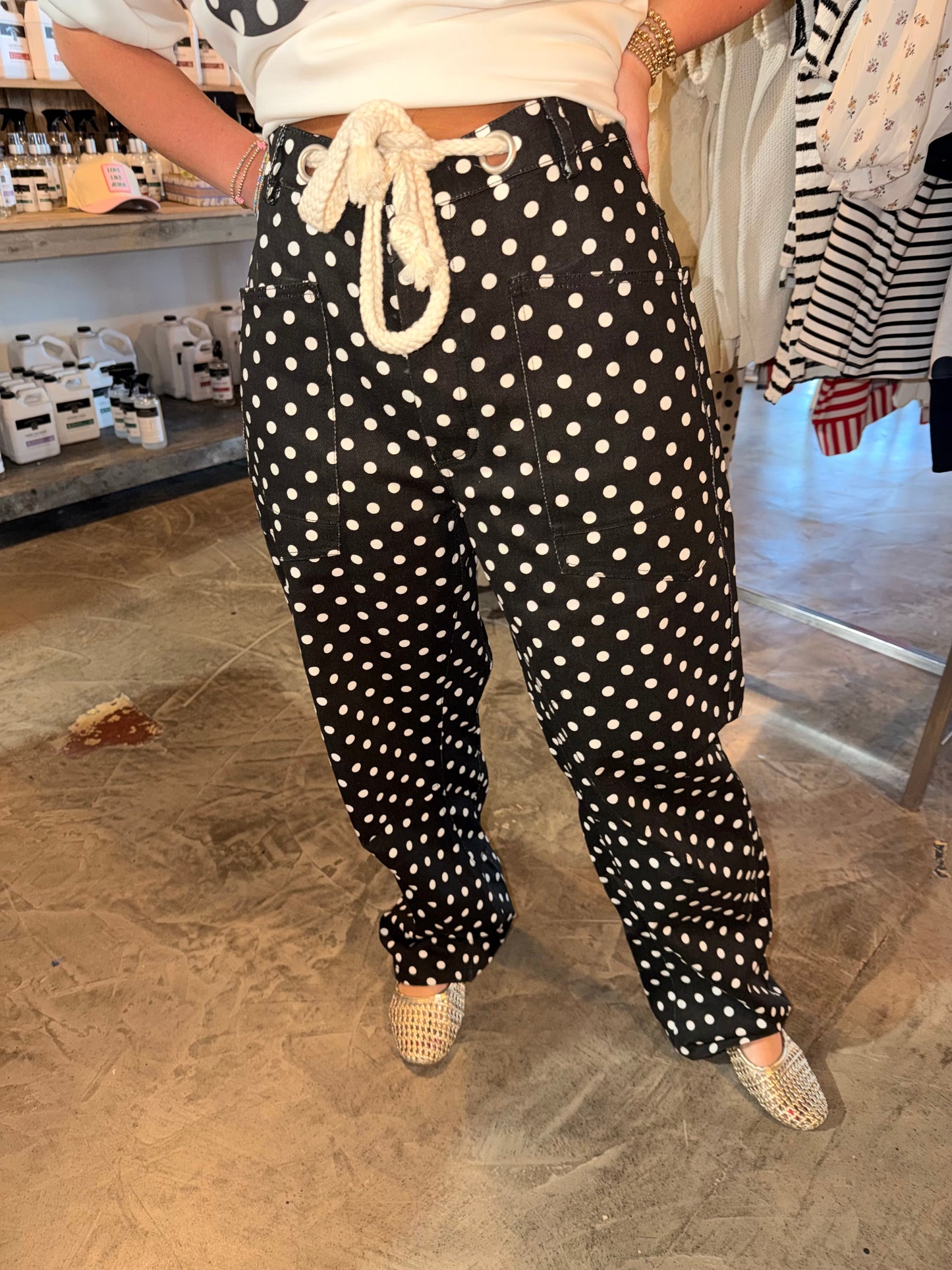 Polka Dot String Barrel Pant