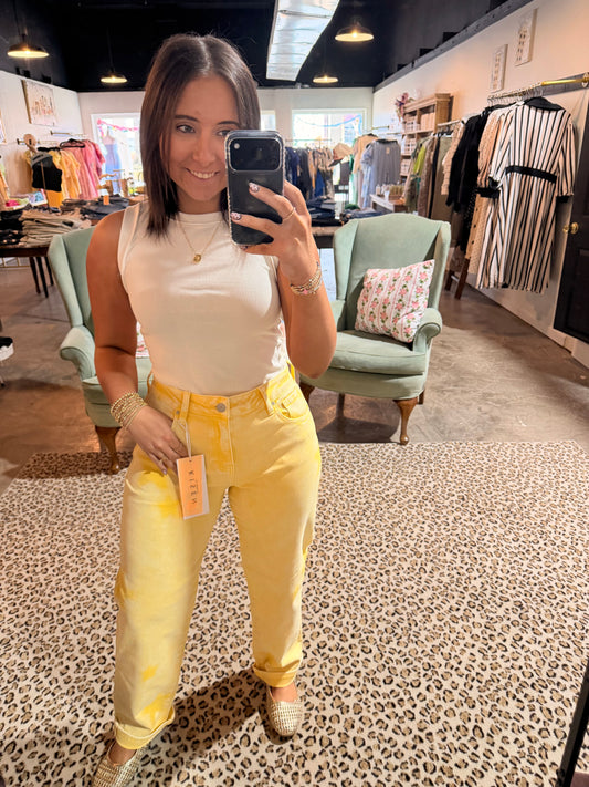 Yellow Star Wash Boyfriend Jean