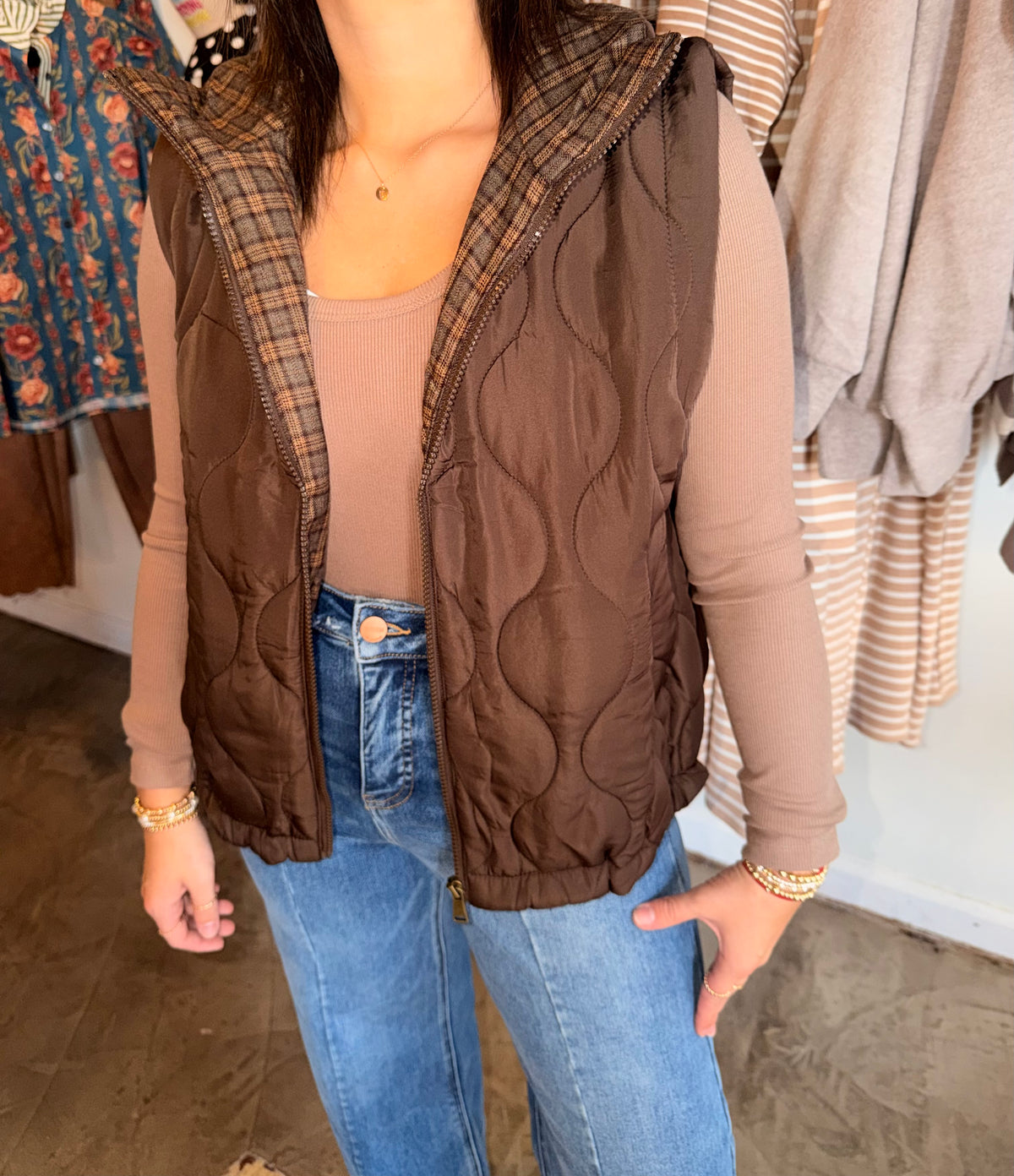 Plaid Peek a Boo Quilted Puffer Vest