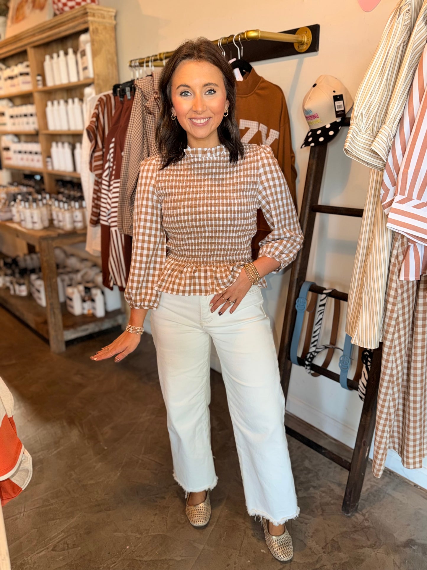 Gingham Peplum Top
