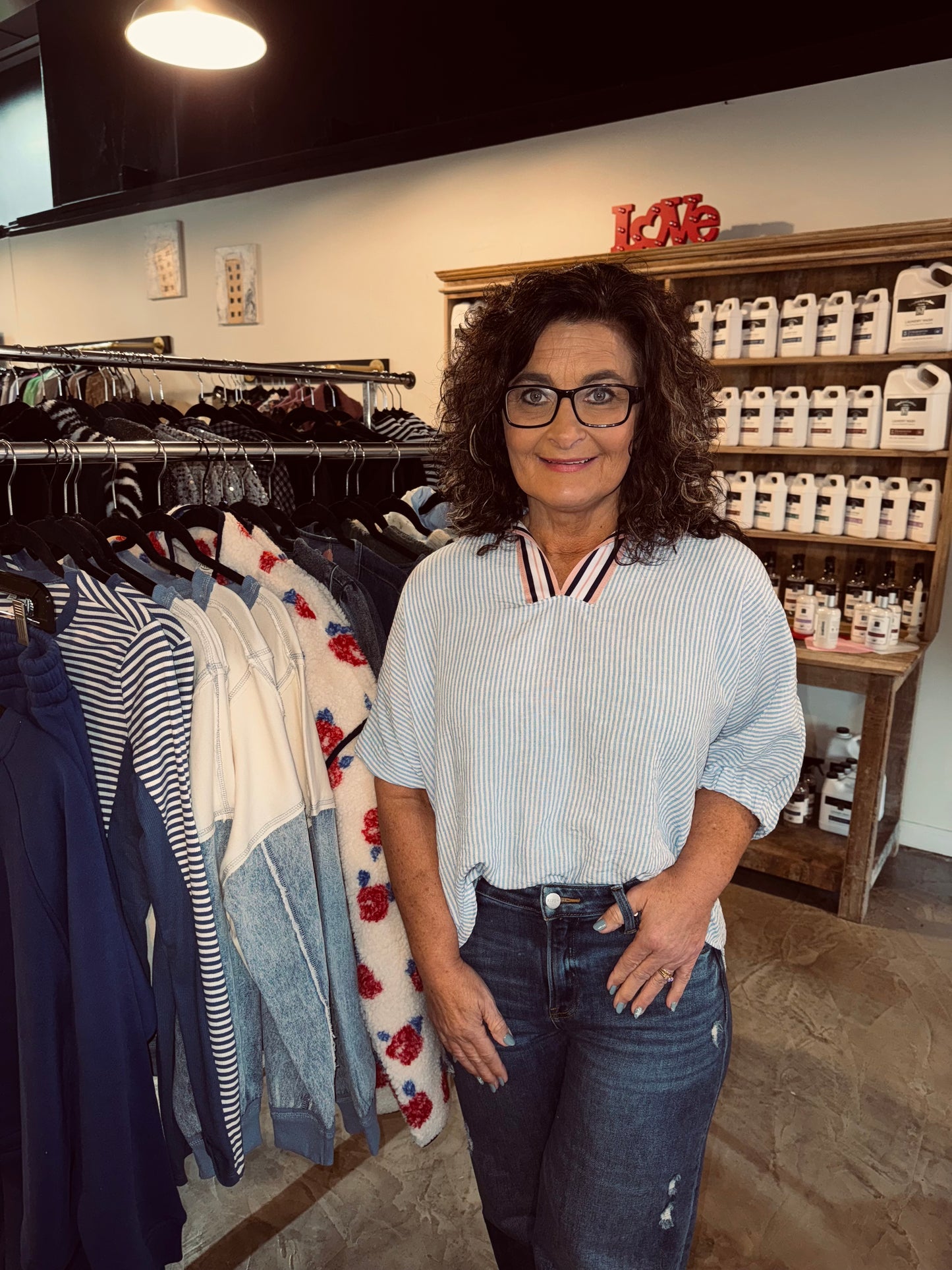 Taped Collar Mix Stripe Blouse