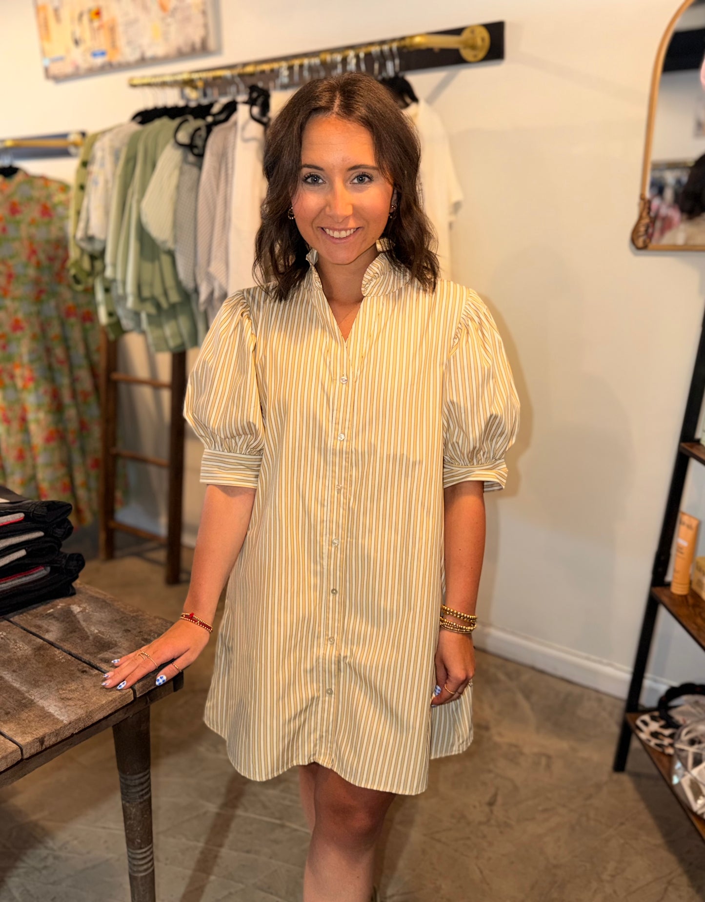 Ruffled Taupe Puff Dress