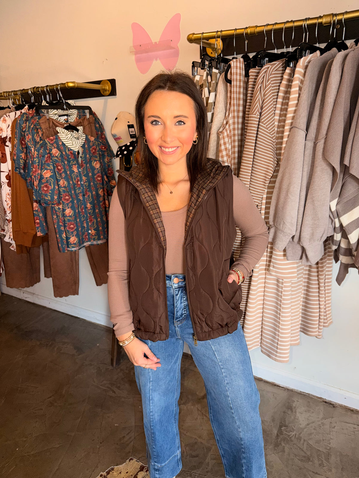 Plaid Peek a Boo Quilted Puffer Vest