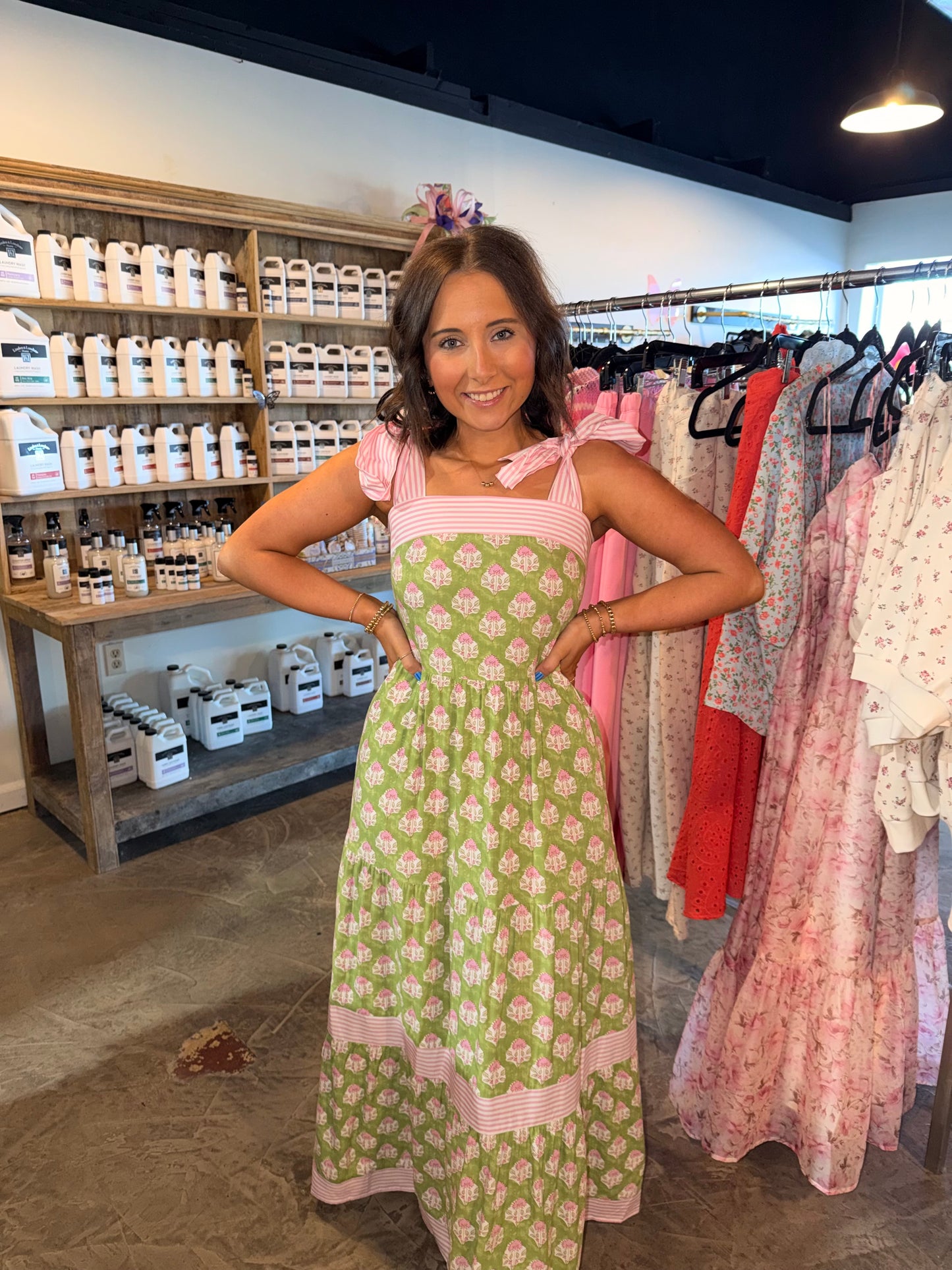 Tie Green & Pink Maxi Dress