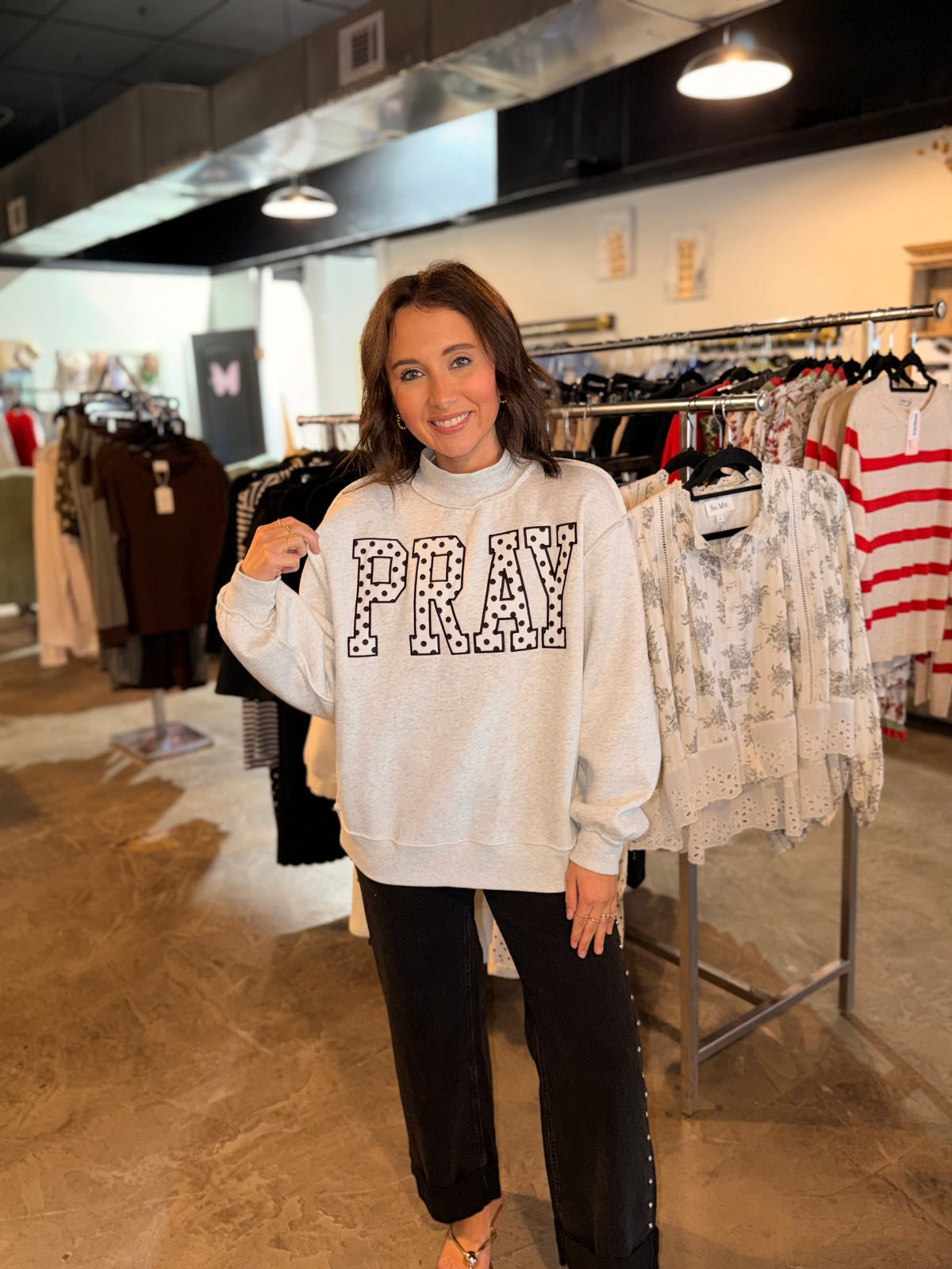 Pray Embroidered Dot Mockneck