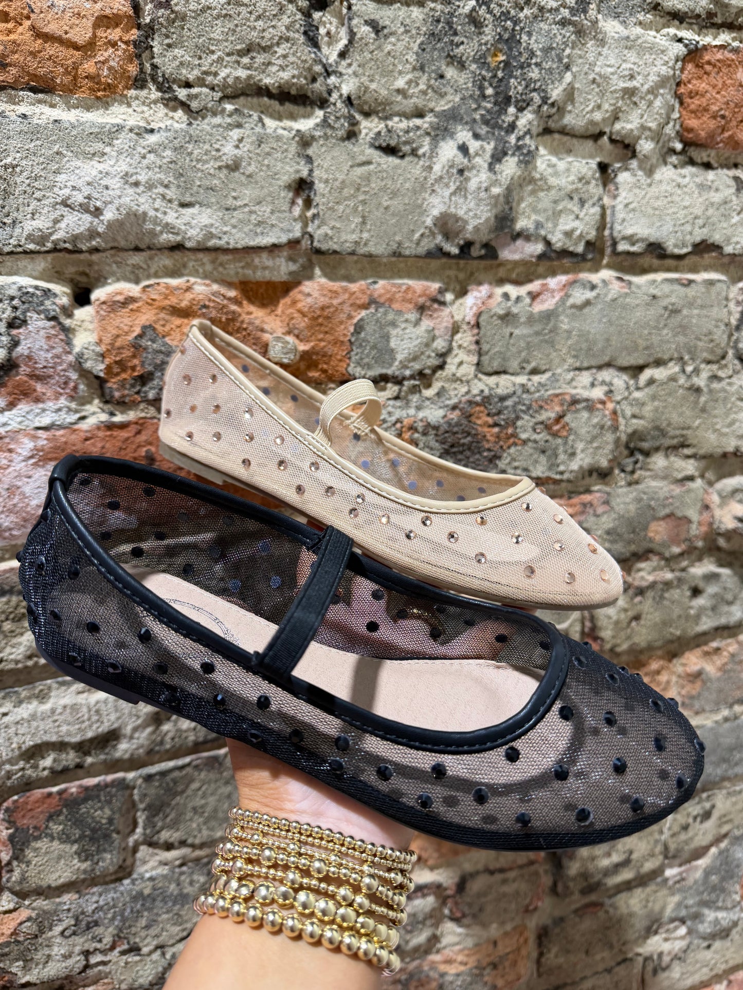 Rhinestone Mesh Ballerina Flats