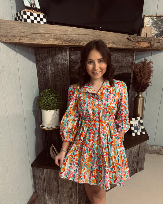 Waist Tie Floral Tiered Dress