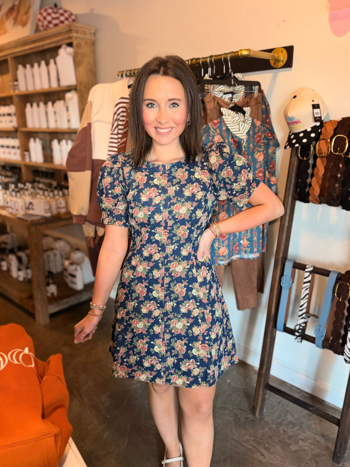 Denim Floral Mini Dress