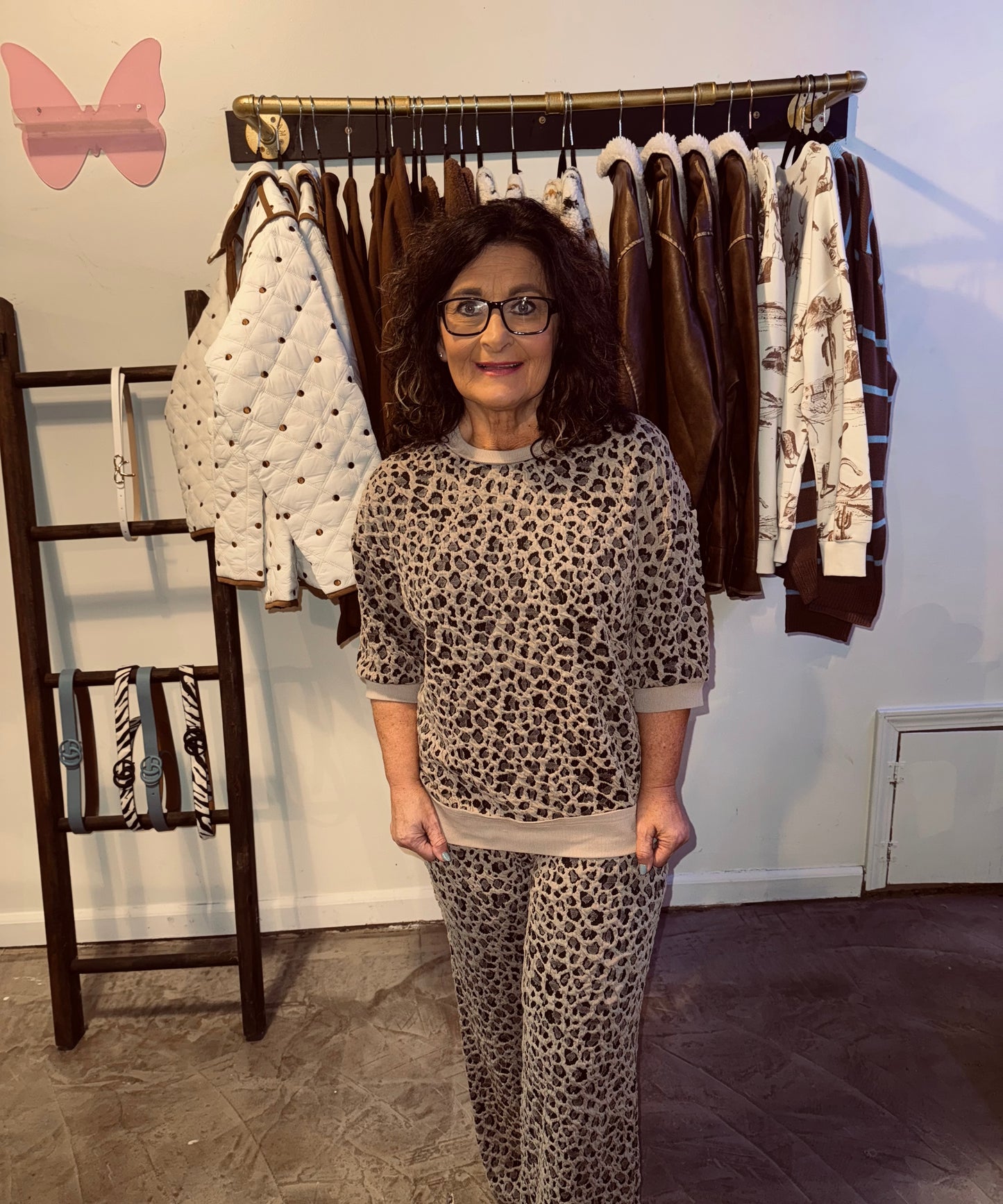 Leopard Textured Pant Set