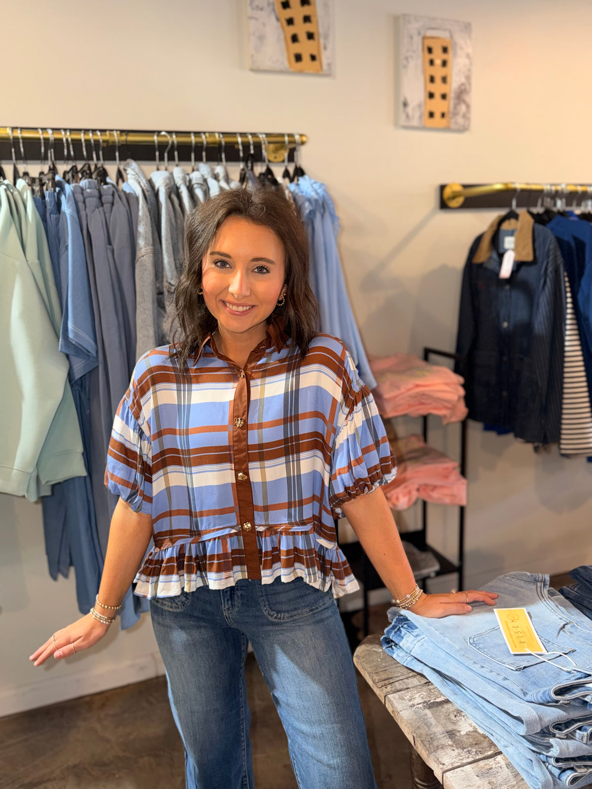 Plaid Ruffle Blouse