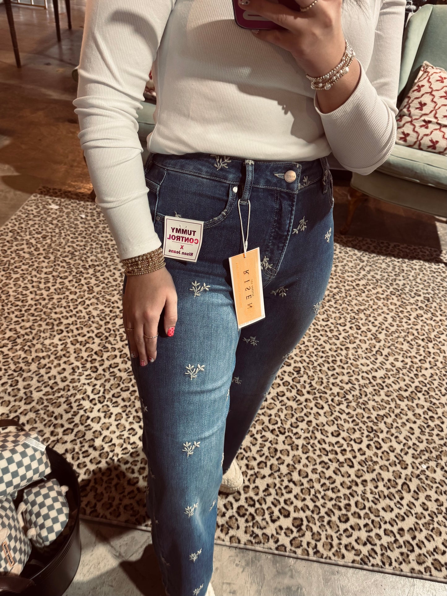 Risen Floral Embroidered Jean