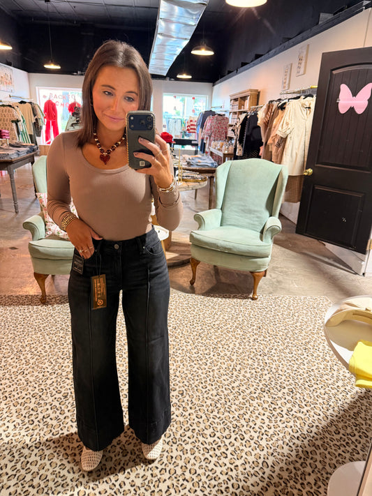 Mid Rise Washed Black Pintuck Jean