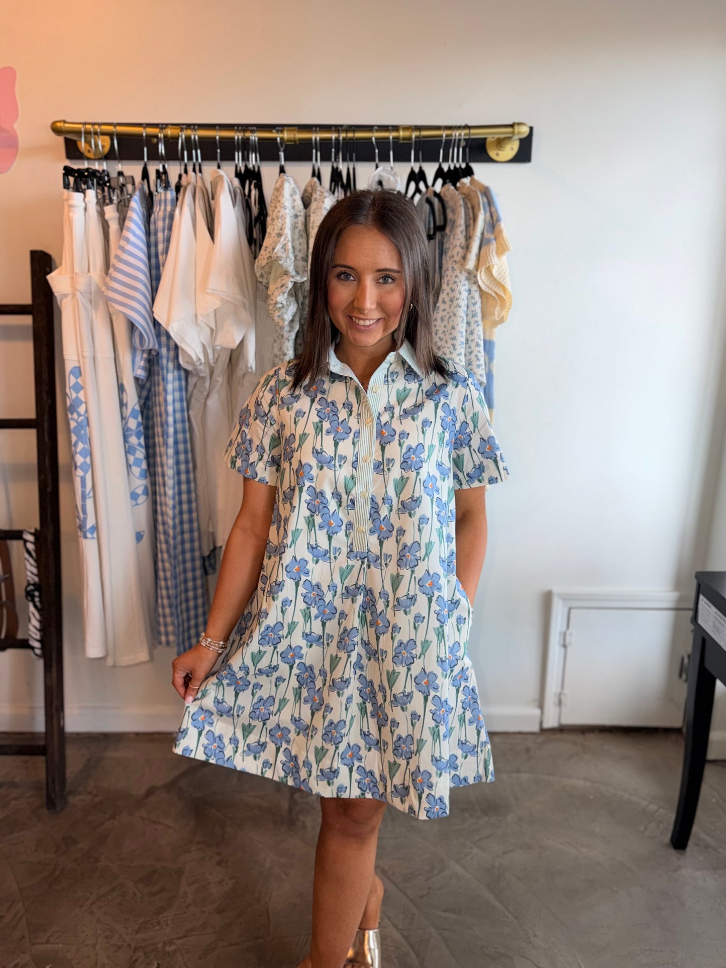 Floral & Stripe Swing Mini Dress