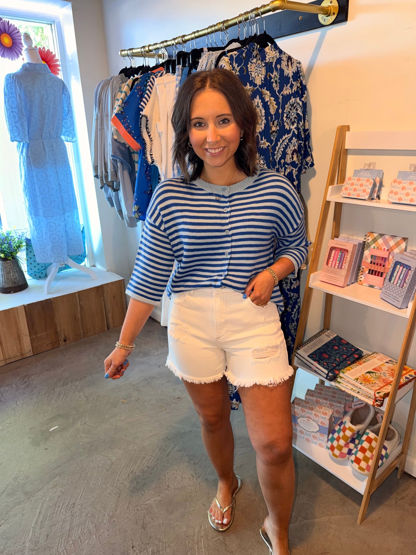 Blue Stripe Half Knit Cardigan