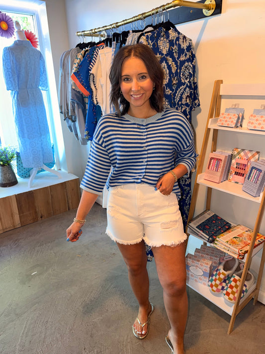 Blue Stripe Half Knit Cardigan