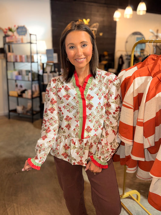 Peplum Fall Floral Blouse