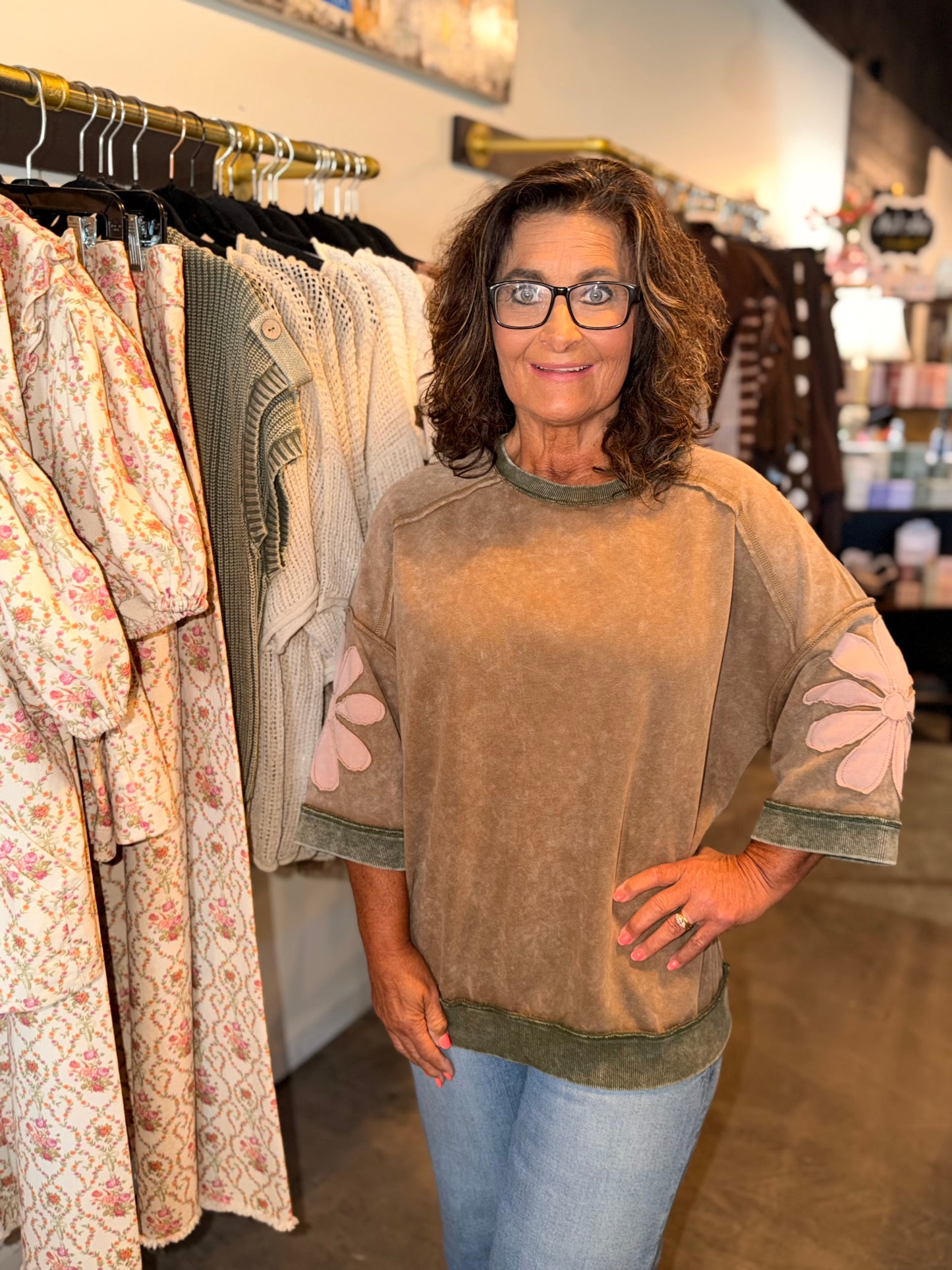 Mineral Washed Flower Patch Top