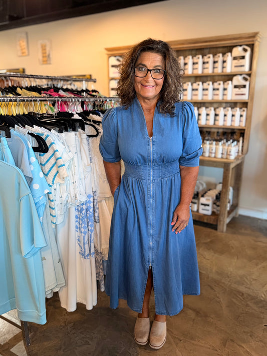 Denim Zip Midi Dress