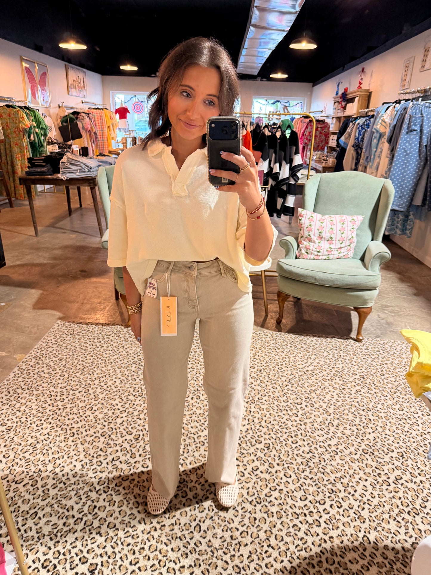 Mid Rise Almond Straight Jean