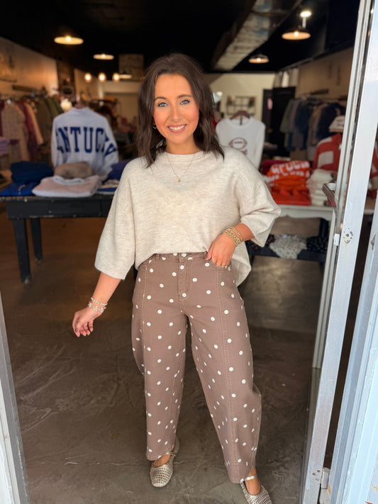 Brown Dot Seam Barrel Jean
