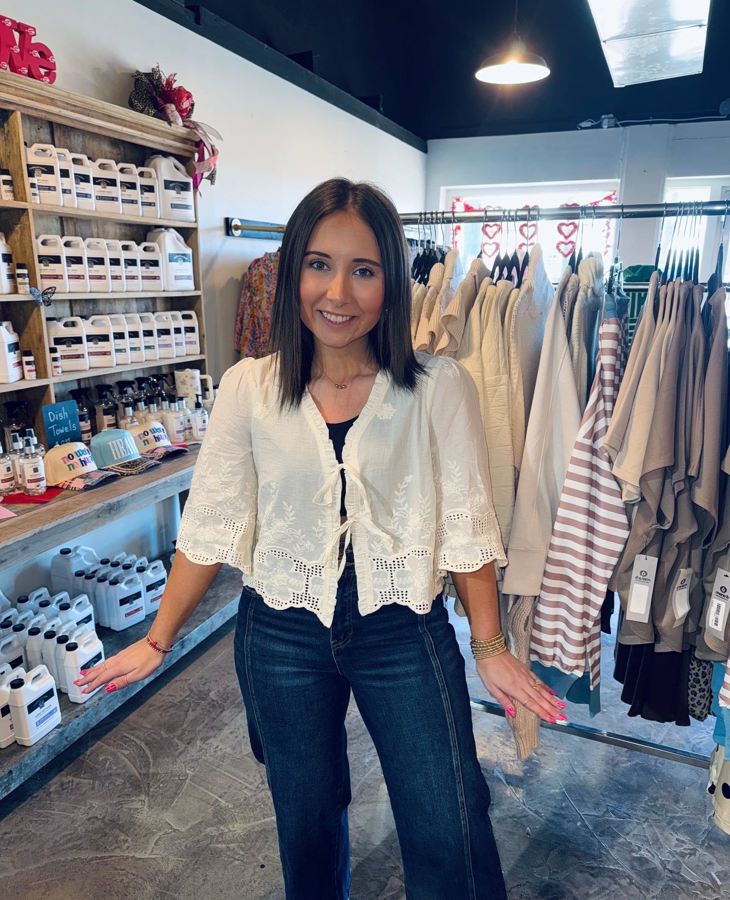 Embroidered Tie Blouse