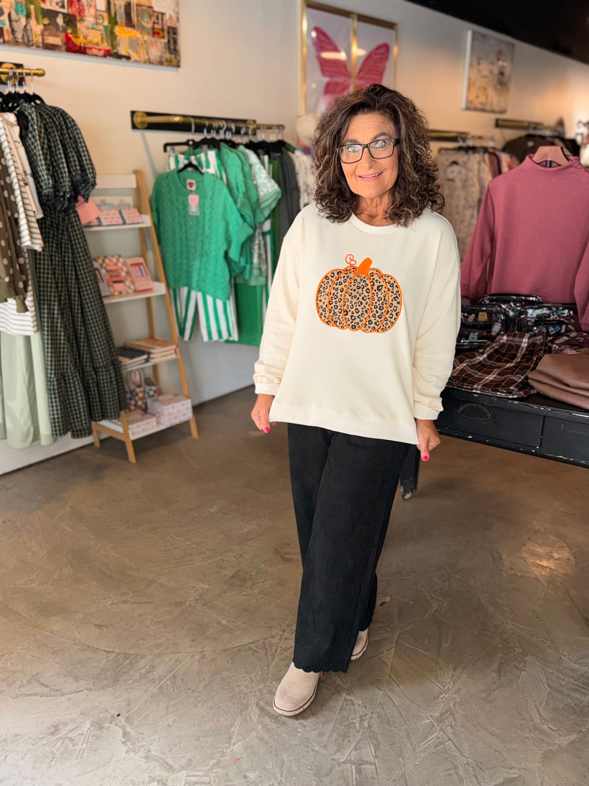 Embroidered Leopard Pumpkin Sweatshirt