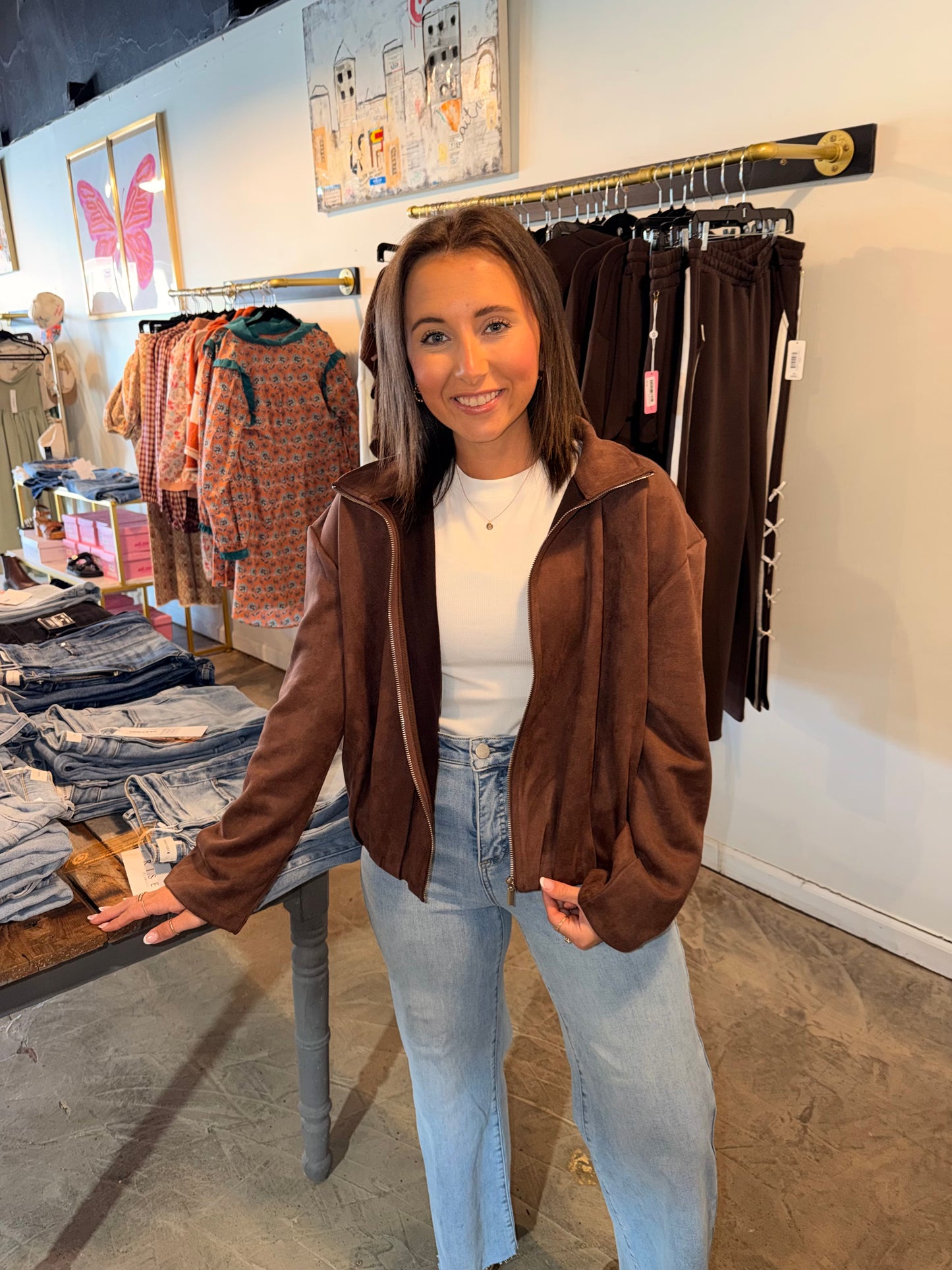 Suede Zip Up Jacket