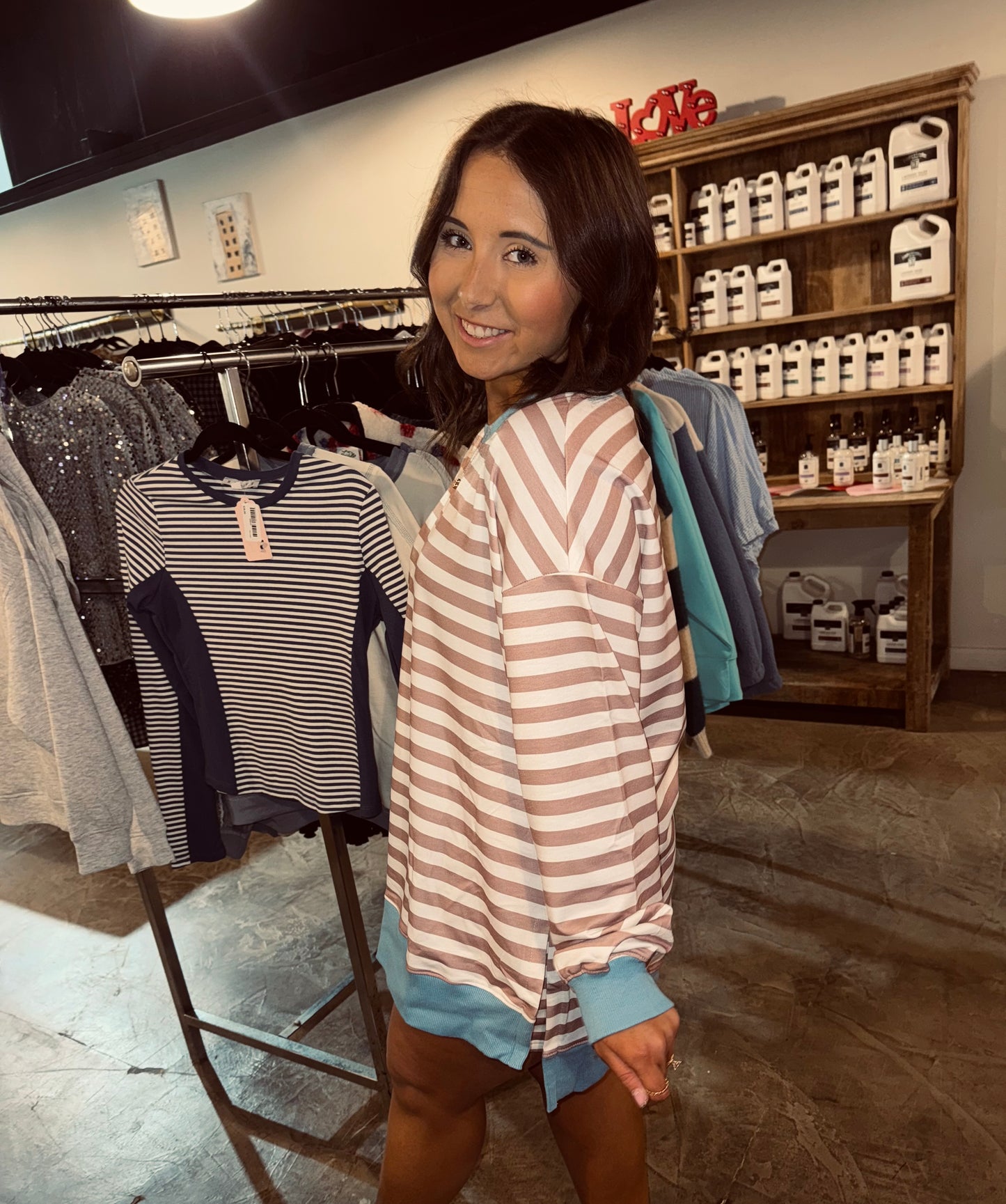 Khaki Blue Stripe Set