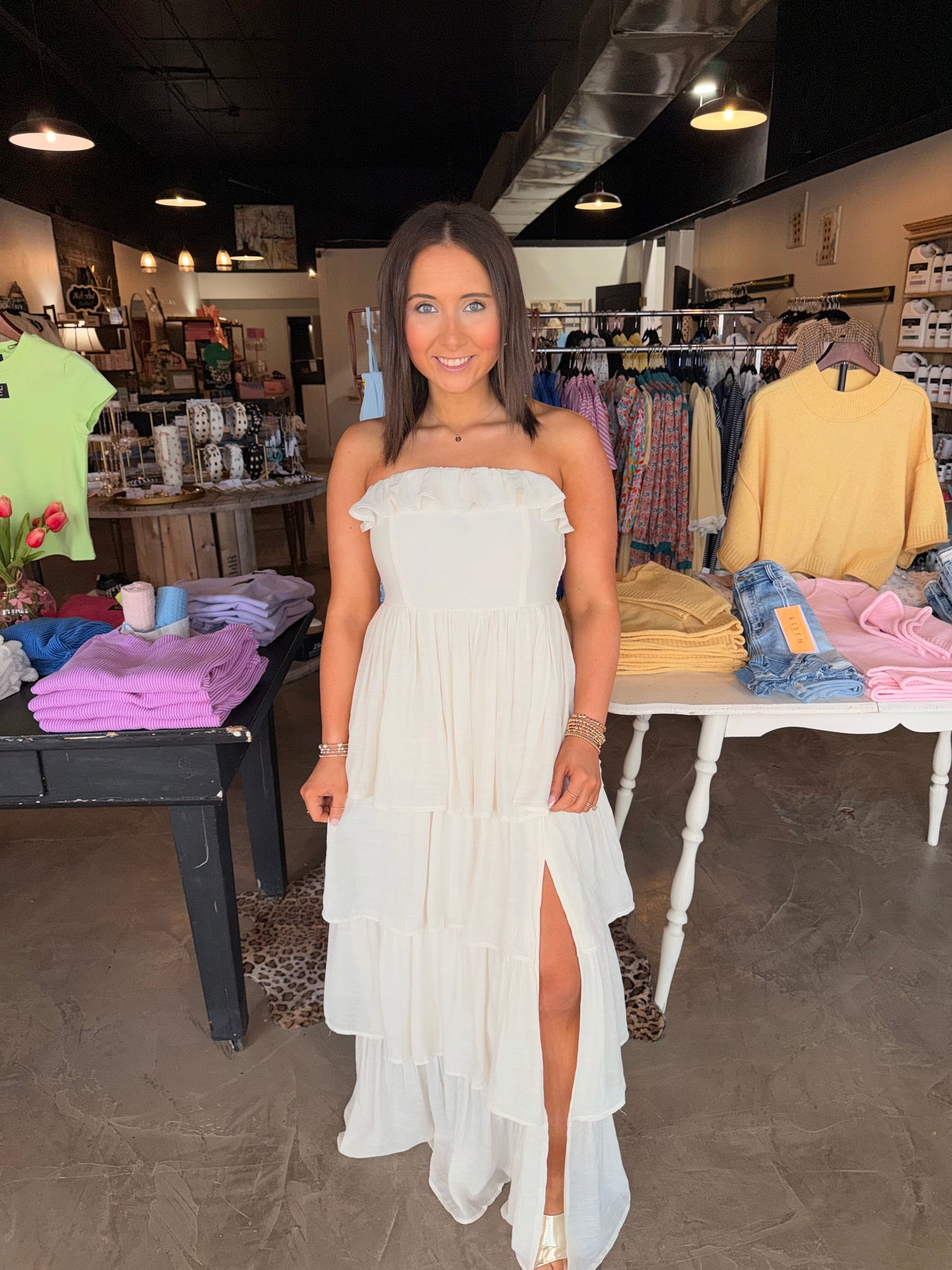 Cream Tiered Ruffle Dress