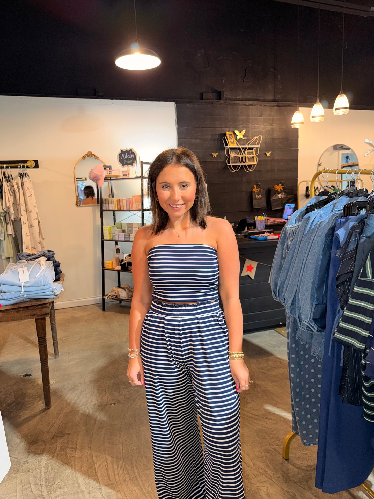 Navy Striped Tube Top