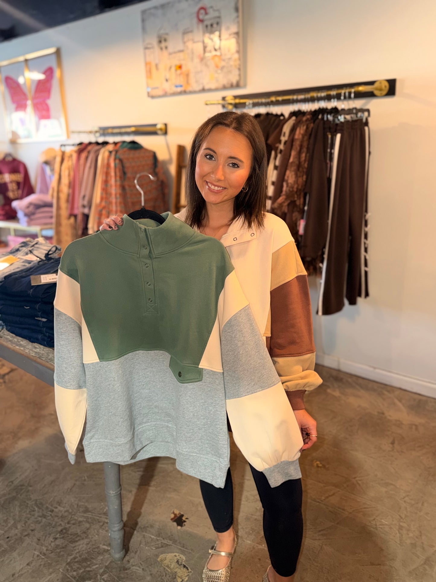 Colorblock Half Snap Sweatshirt